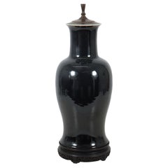 Chinese Late Qing Mirror Black Monochrome Porcelain Vase Mounted as a Table Lamp