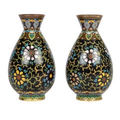 Chinese Late Qing Pair Cloisonne Floral Pattern Vases
