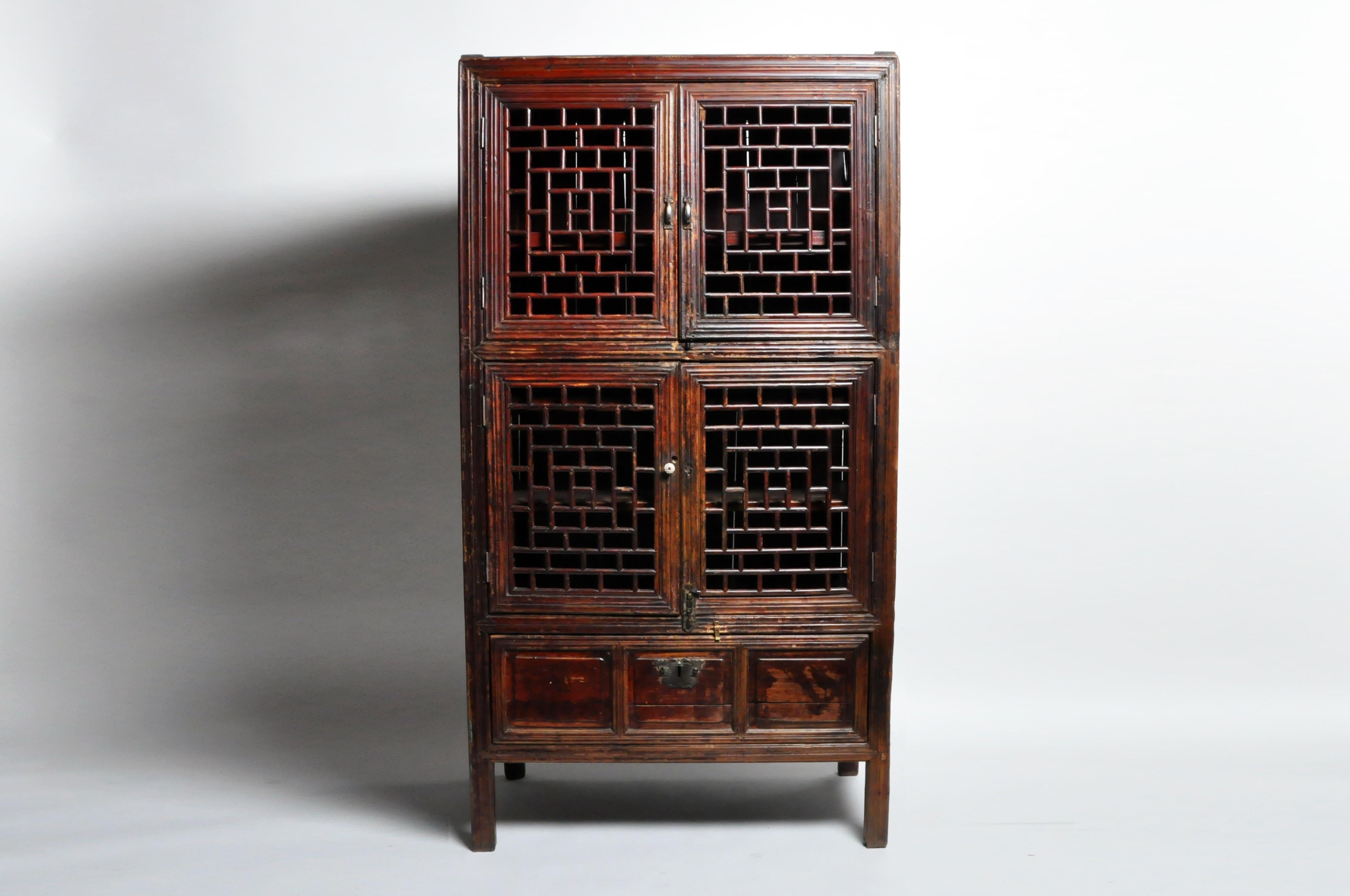 19th Century Chinese Lattice Cabinet with Original Patina