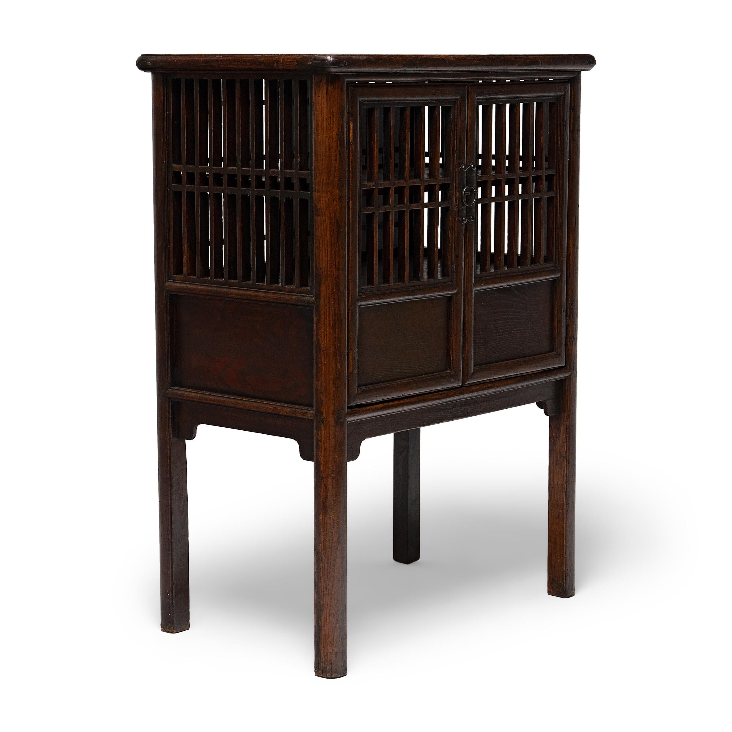 Qing Chinese Lattice Catbox Cabinet, c. 1850 For Sale