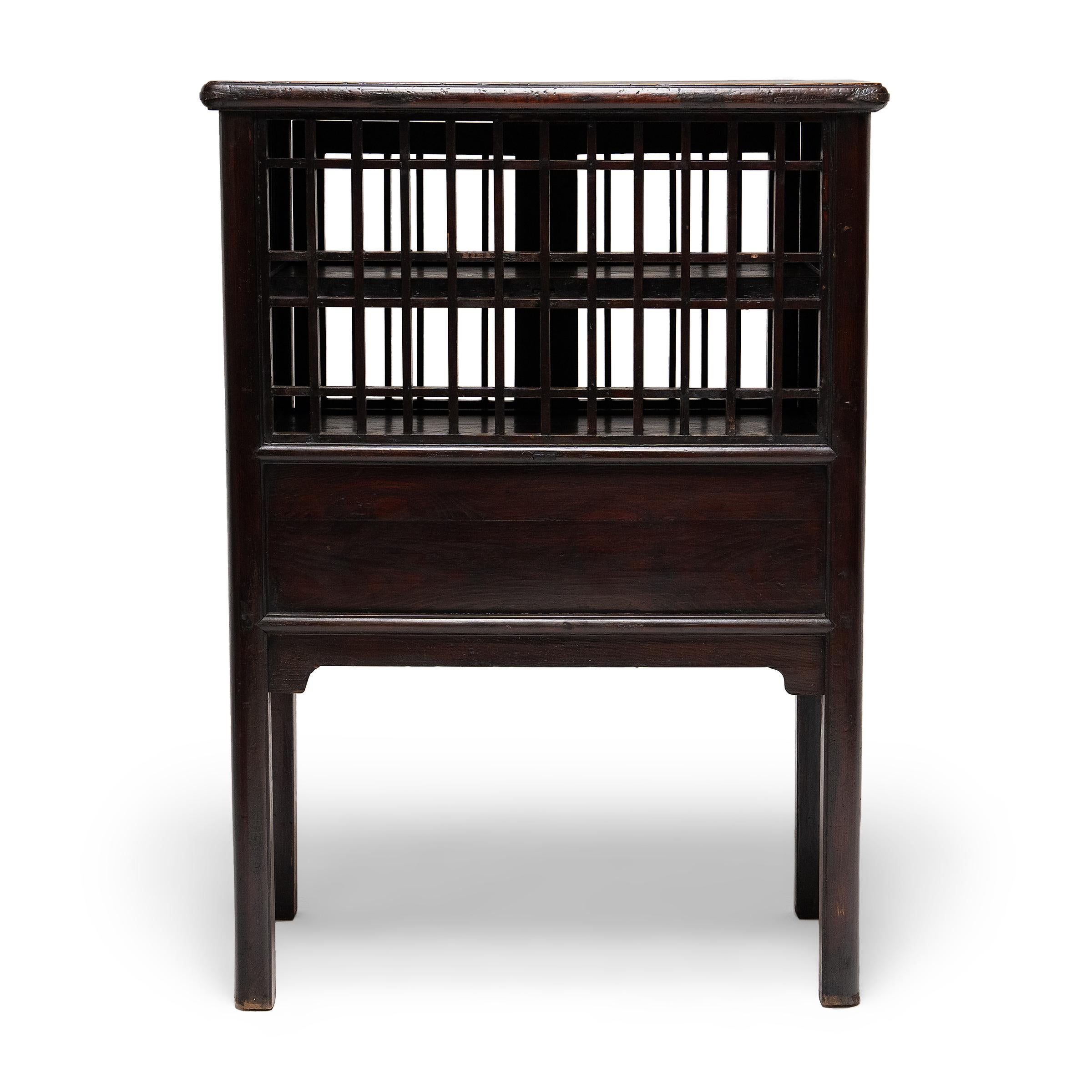 Lacquered Chinese Lattice Catbox Cabinet, c. 1850 For Sale