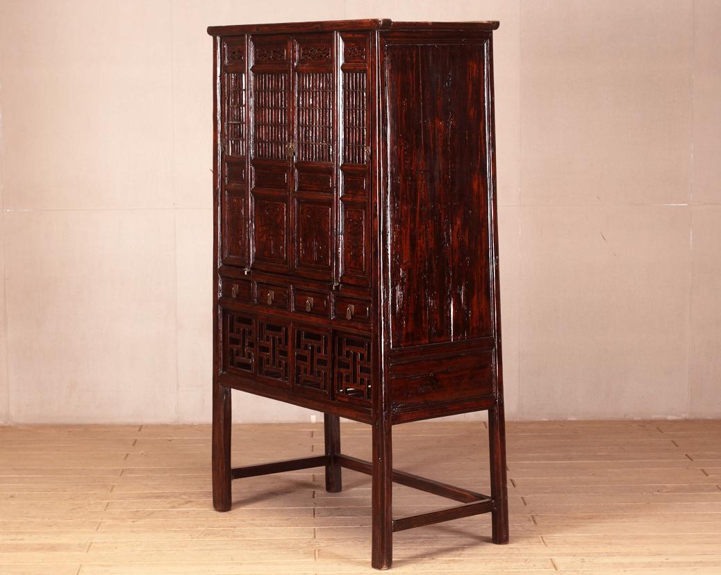 Chinese Lattice Kitchedn Cabinet with Restoration In Good Condition For Sale In Chicago, IL