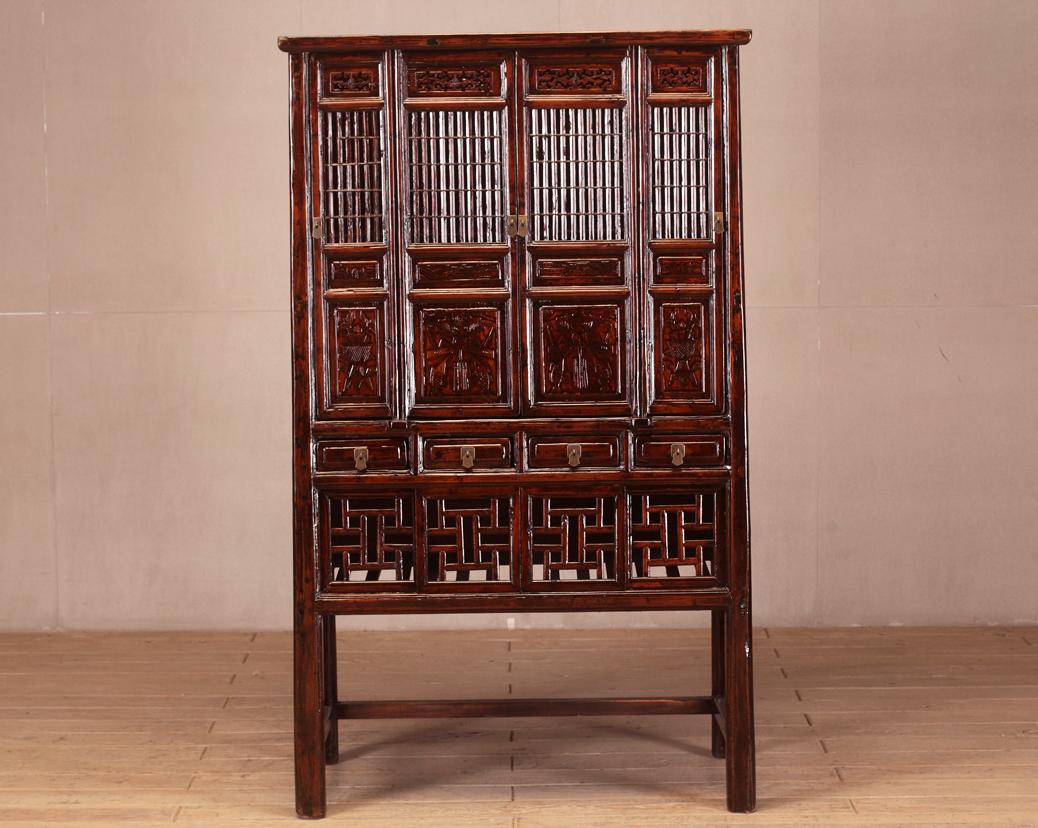 19th Century Chinese Lattice Kitchedn Cabinet with Restoration For Sale