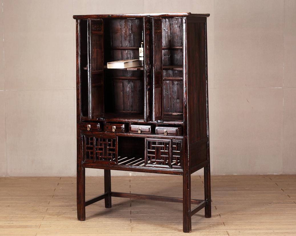 Chinese Lattice Kitchedn Cabinet with Restoration For Sale 1