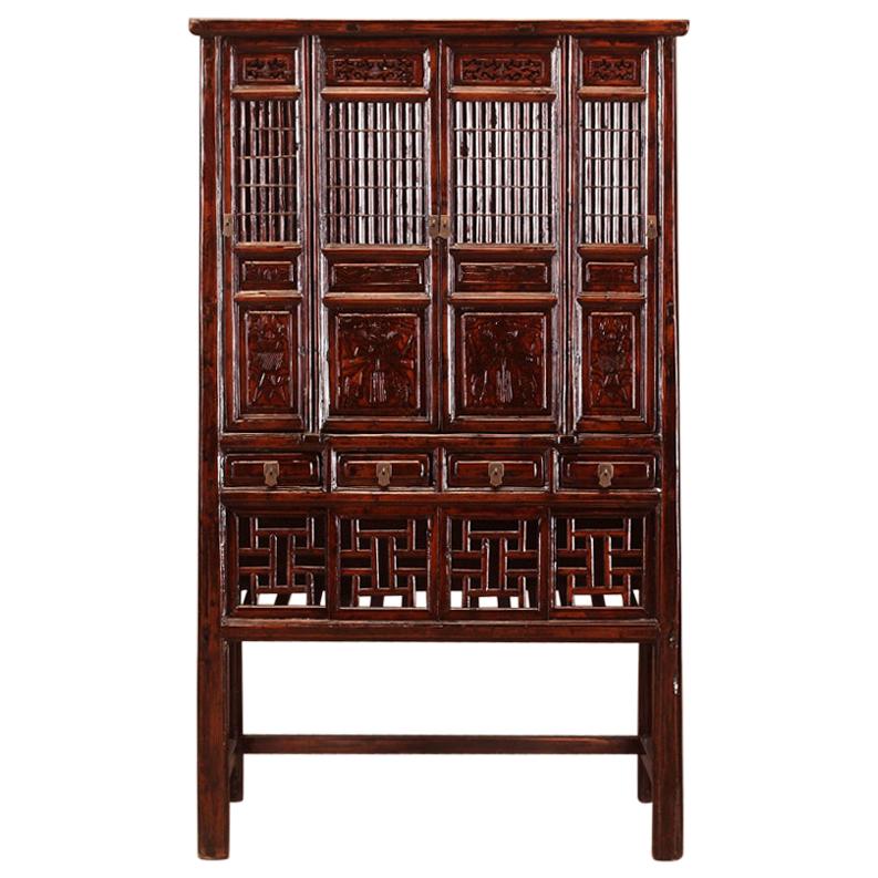 Chinese Lattice Kitchedn Cabinet with Restoration For Sale