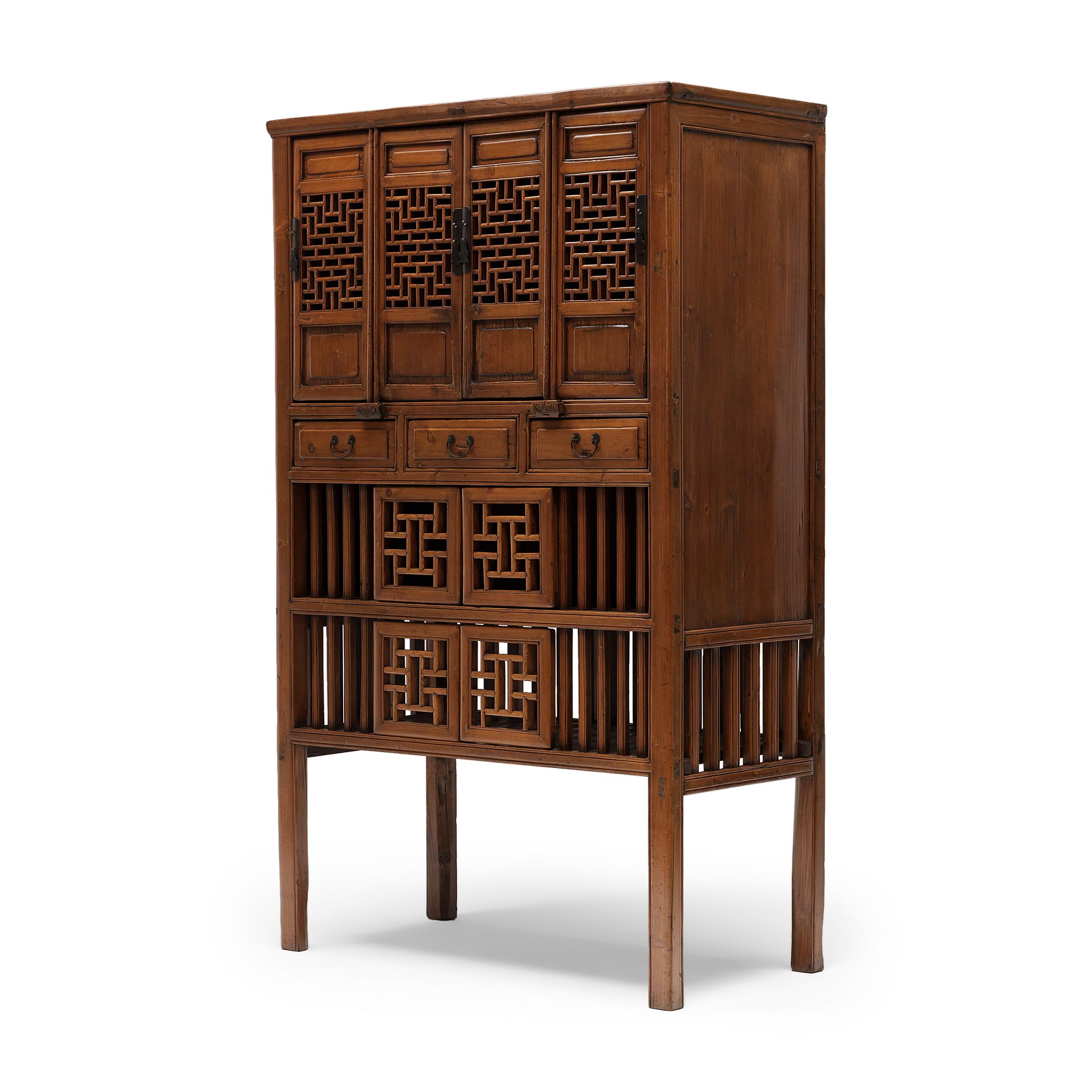 Chinese Chippendale Chinese Lattice Kitchen Cabinet, c. 1900