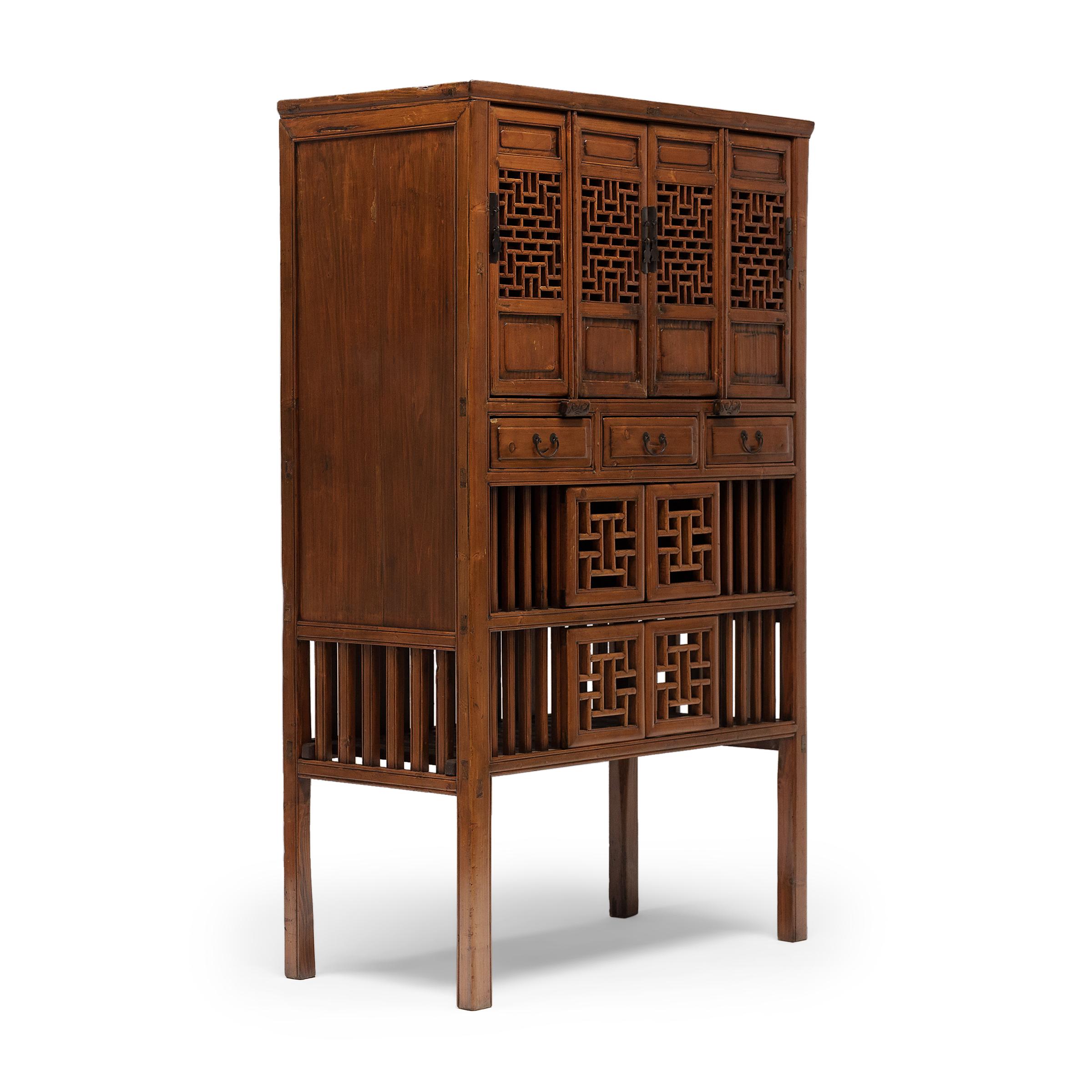 20th Century Chinese Lattice Kitchen Cabinet, c. 1900