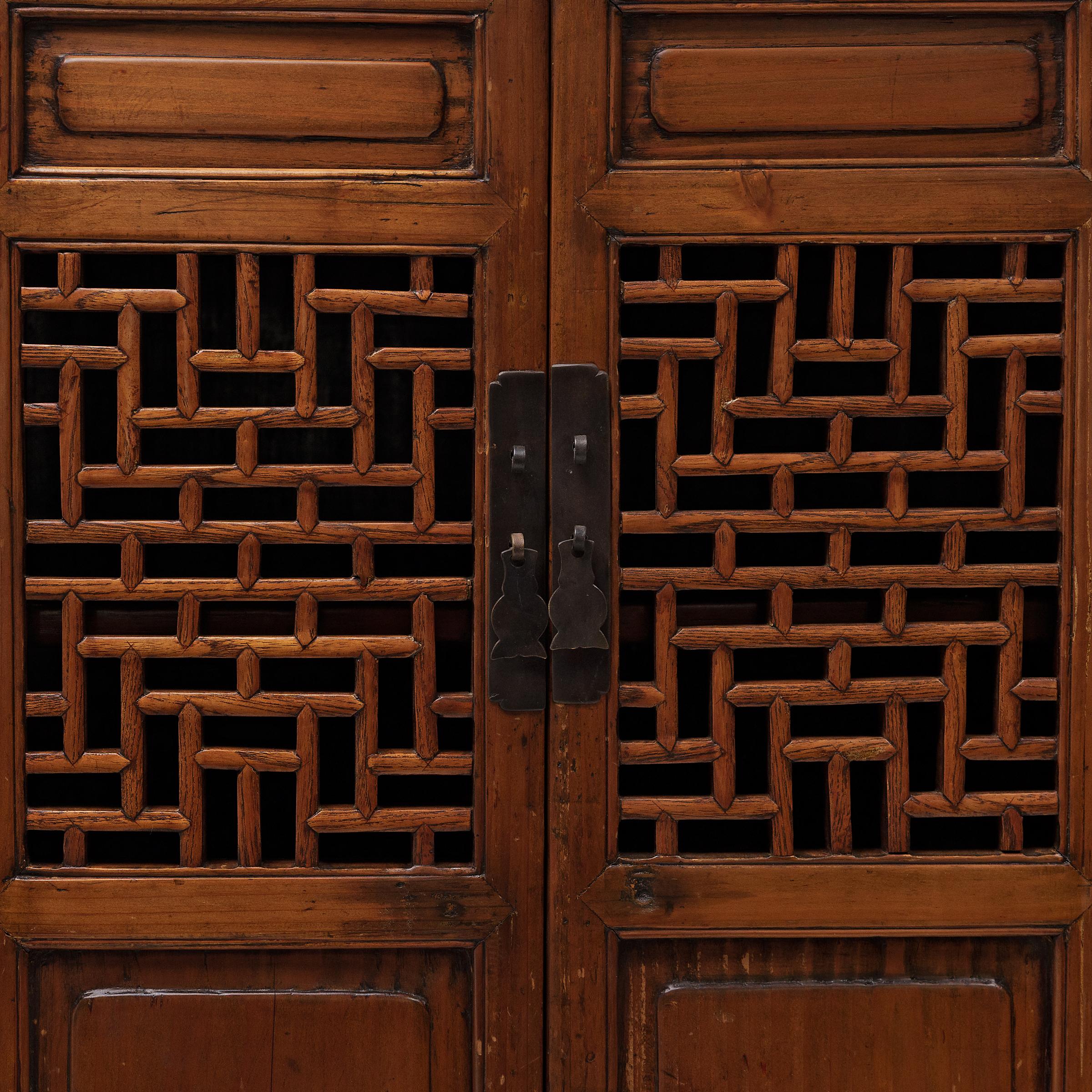 Pine Chinese Lattice Kitchen Cabinet, c. 1900