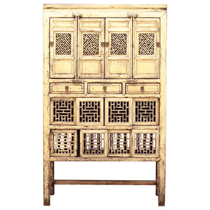 Chinese Lattice Kitchen Cabinet with Original Patina