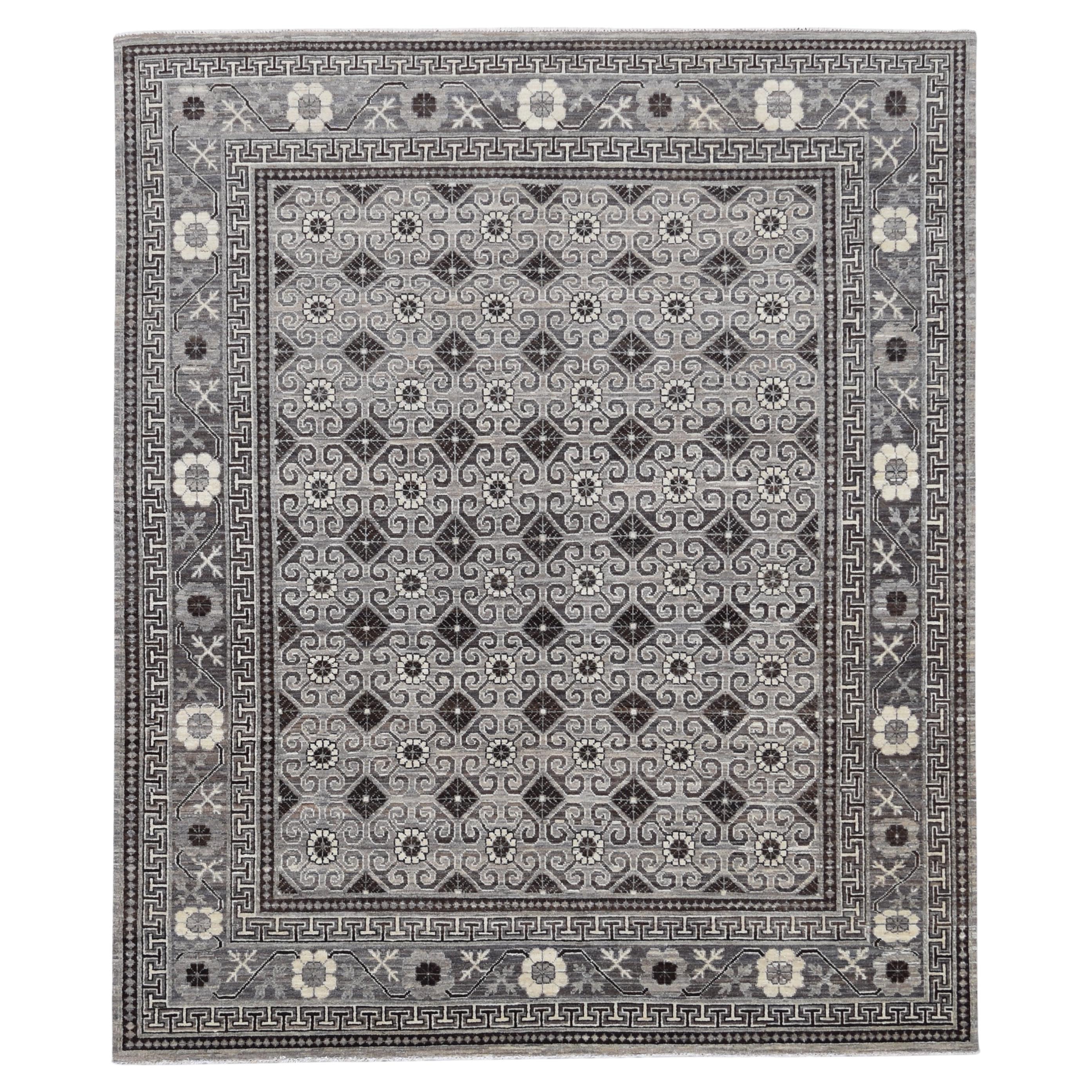 Chinese Lattice Revival Warm Earthy Tones Wool Rug 8'2''x9'9''