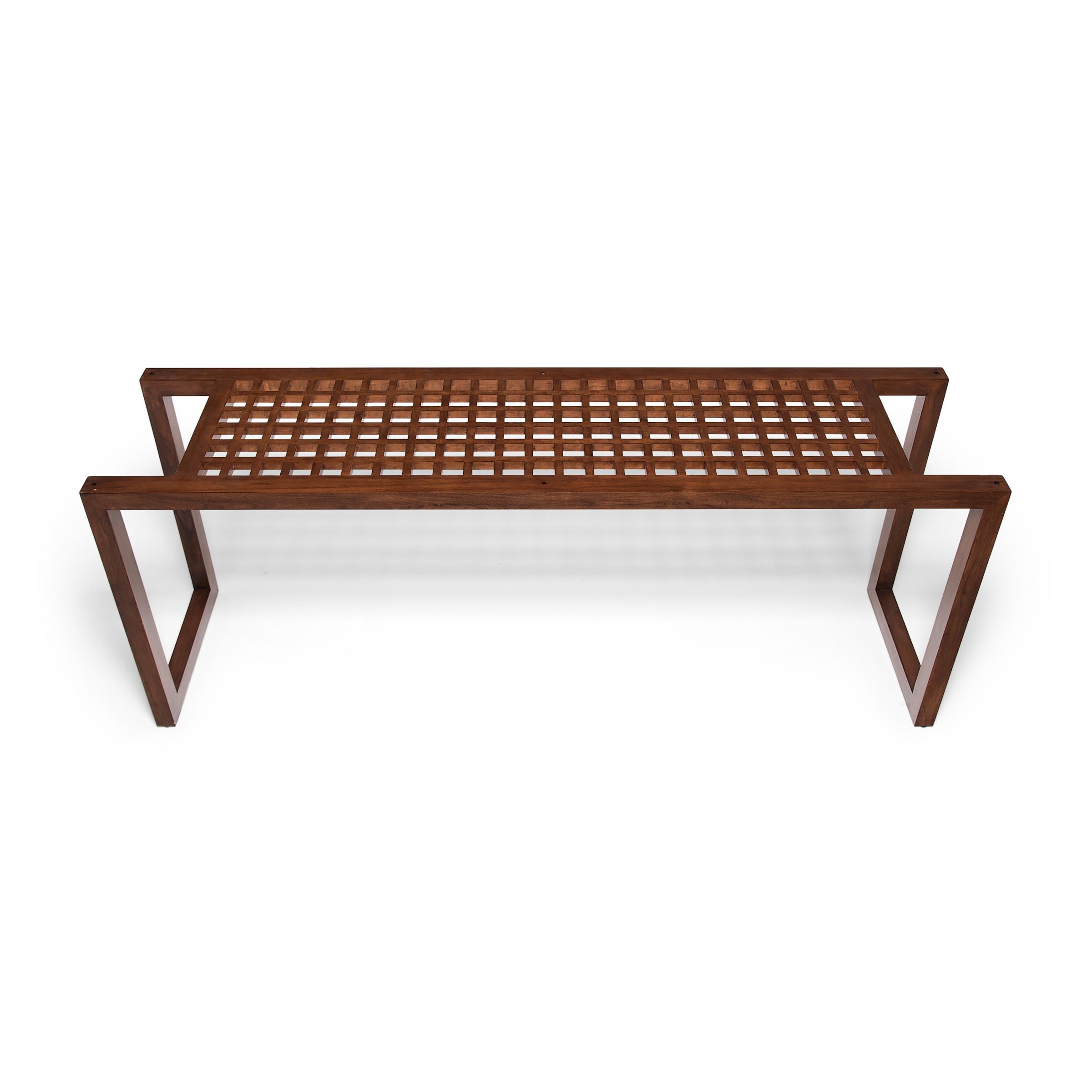 Modern Chinese Lattice Top Waterfall Console Table