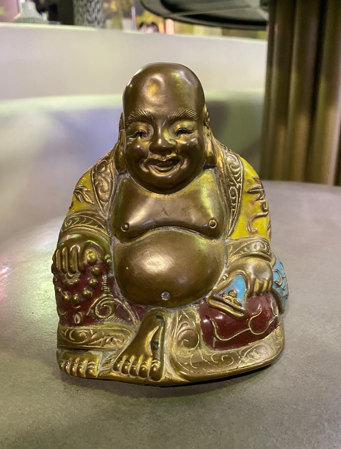 A fun piece. Nicely hand painted and detailed. Made of light metal of some sort. 

Was acquired from a collection of Chinese and South-East Asian artifacts and buddhas.

A nice piece to add to your collection. 

Dimensions: 5.5
