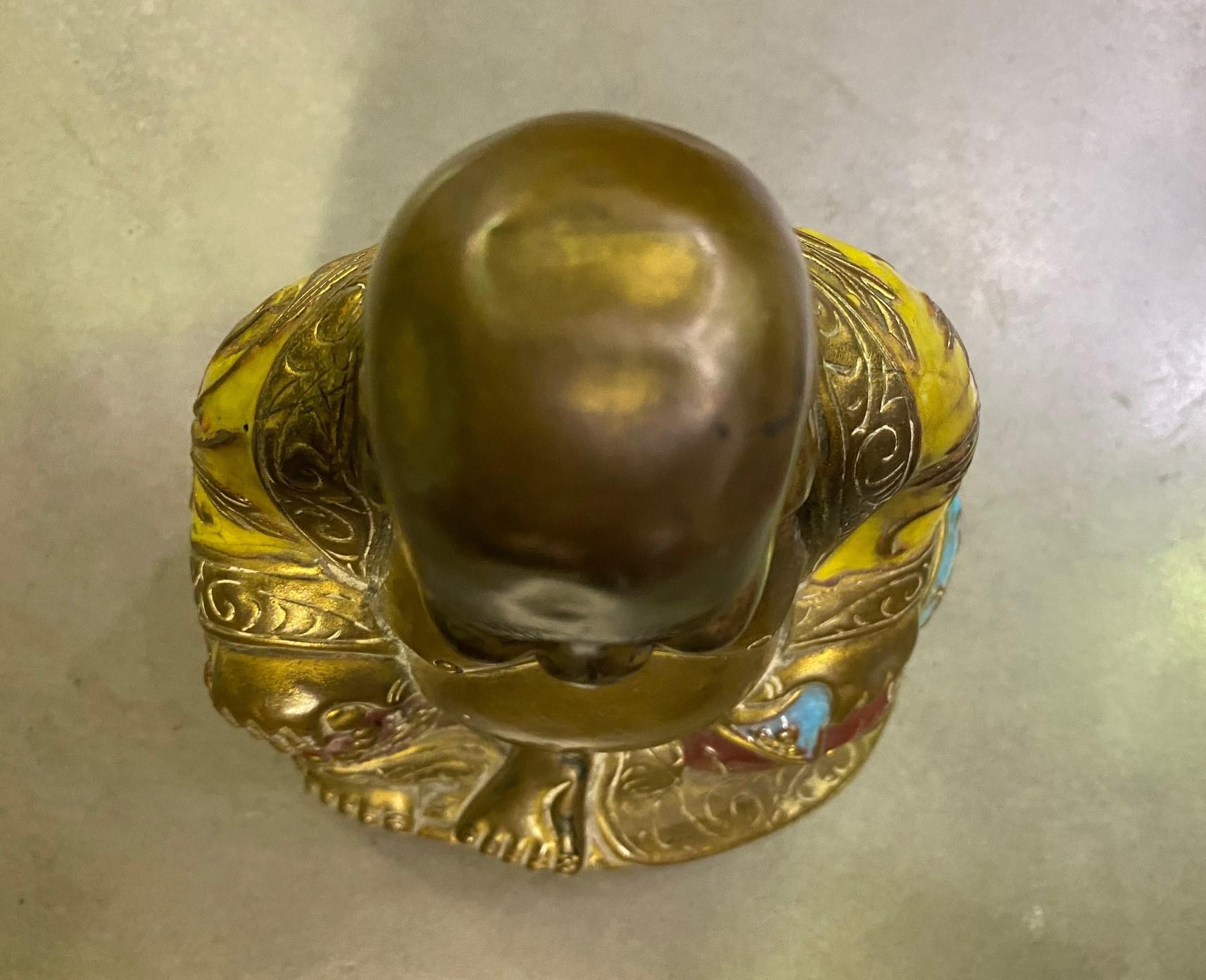 Chinesischer, polychromer, handbemalter, lachender, sitzender Tempelschrein-Buddha im Angebot 2