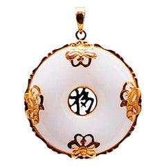 Antique Chinese Lavender Jade Pendant 14 Karat Gold