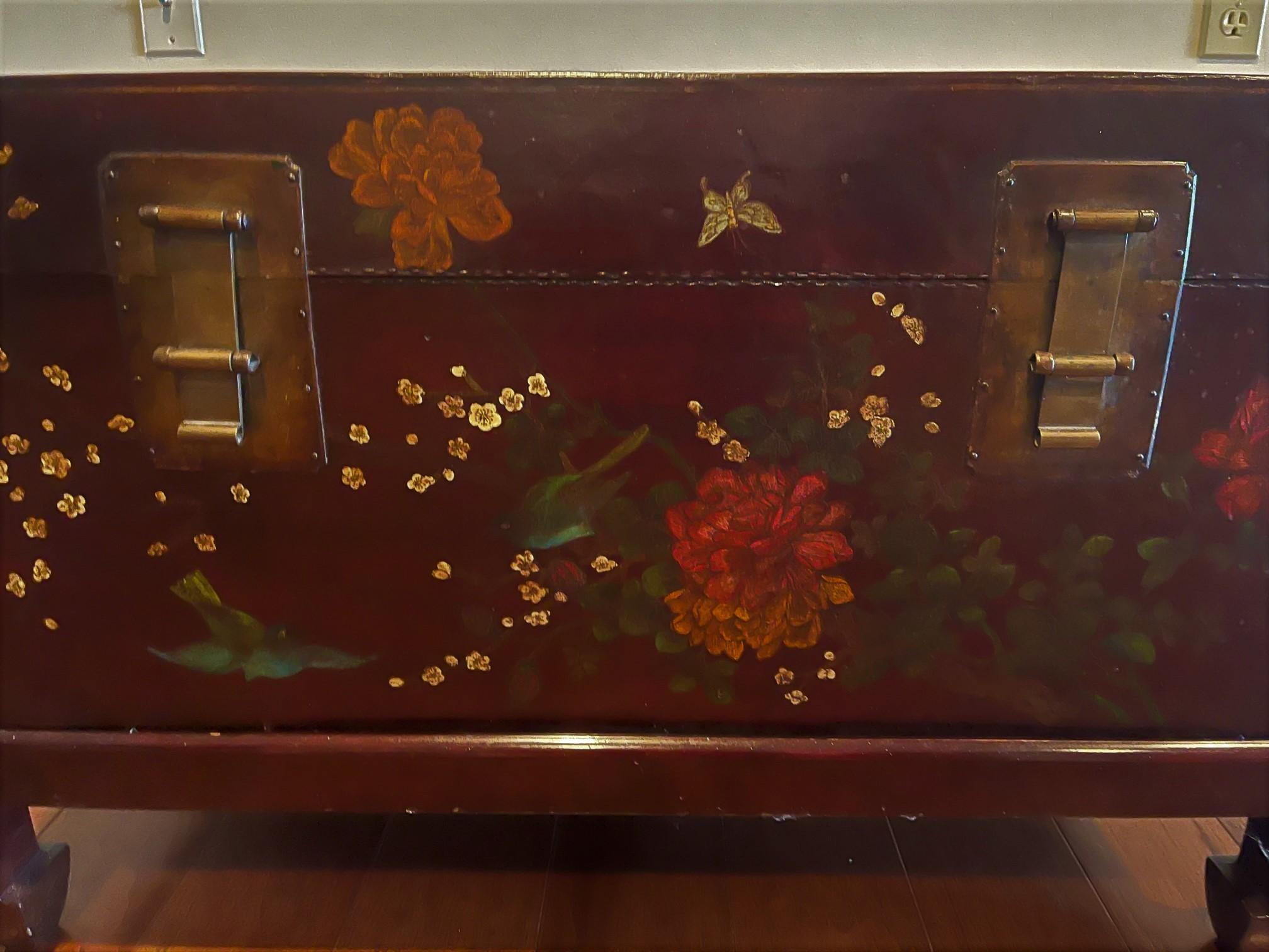 18th Century and Earlier Chinese Leather Trunk with Floral Motif, 18th Century For Sale