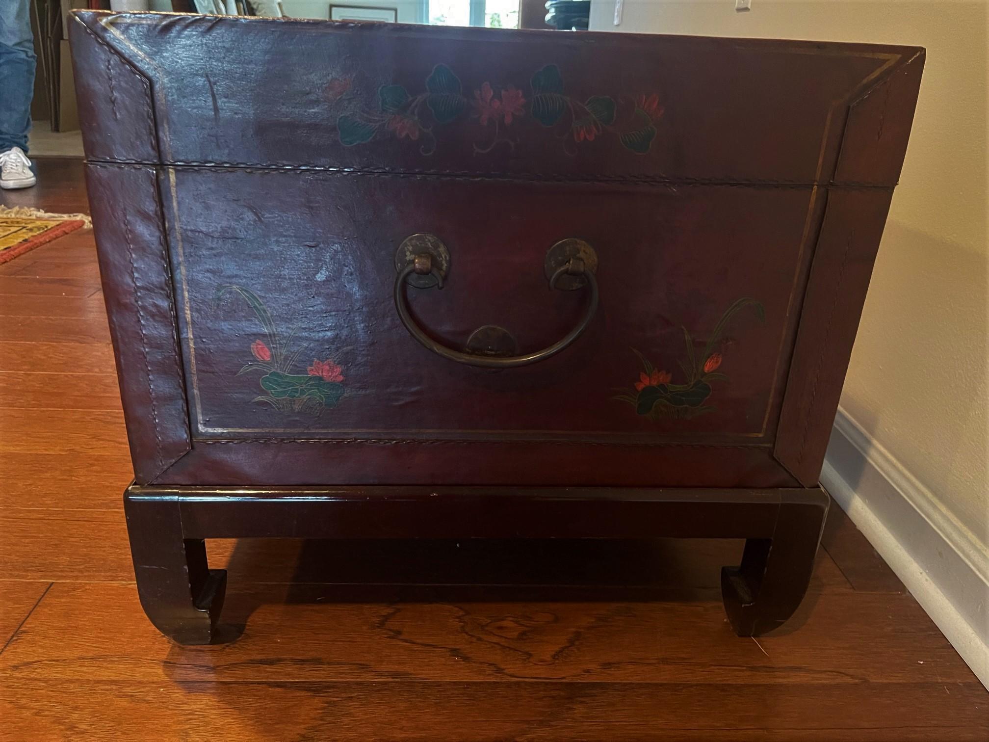 Chinese Leather Trunk with Floral Motif, 18th Century For Sale 2
