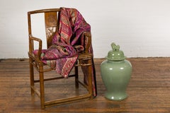 Chinese Lidded Altar Vase with Green Celadon Glaze and Guardian Lion Motif