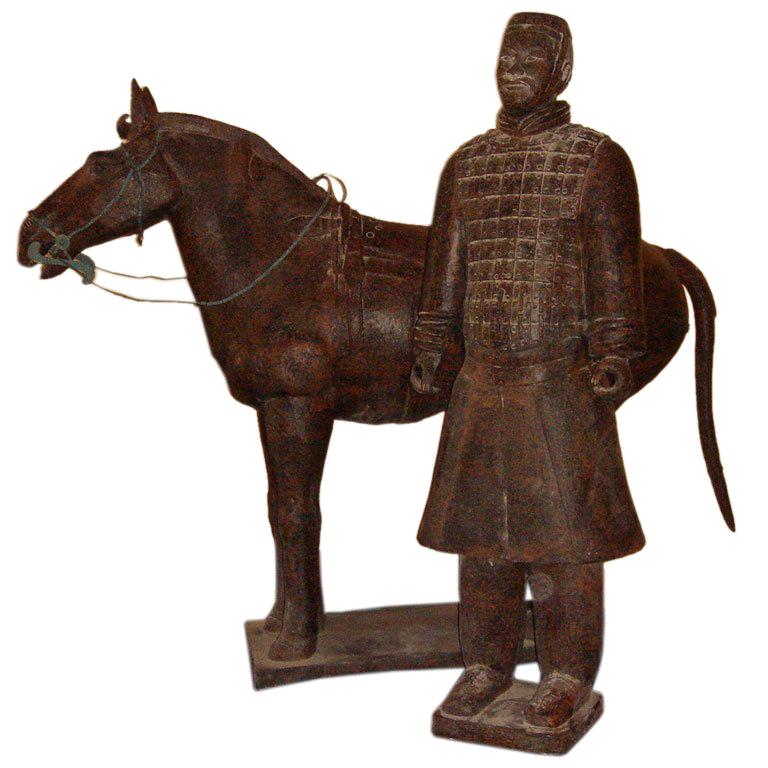 Chinese Life-Size Horse and Warrior For Sale