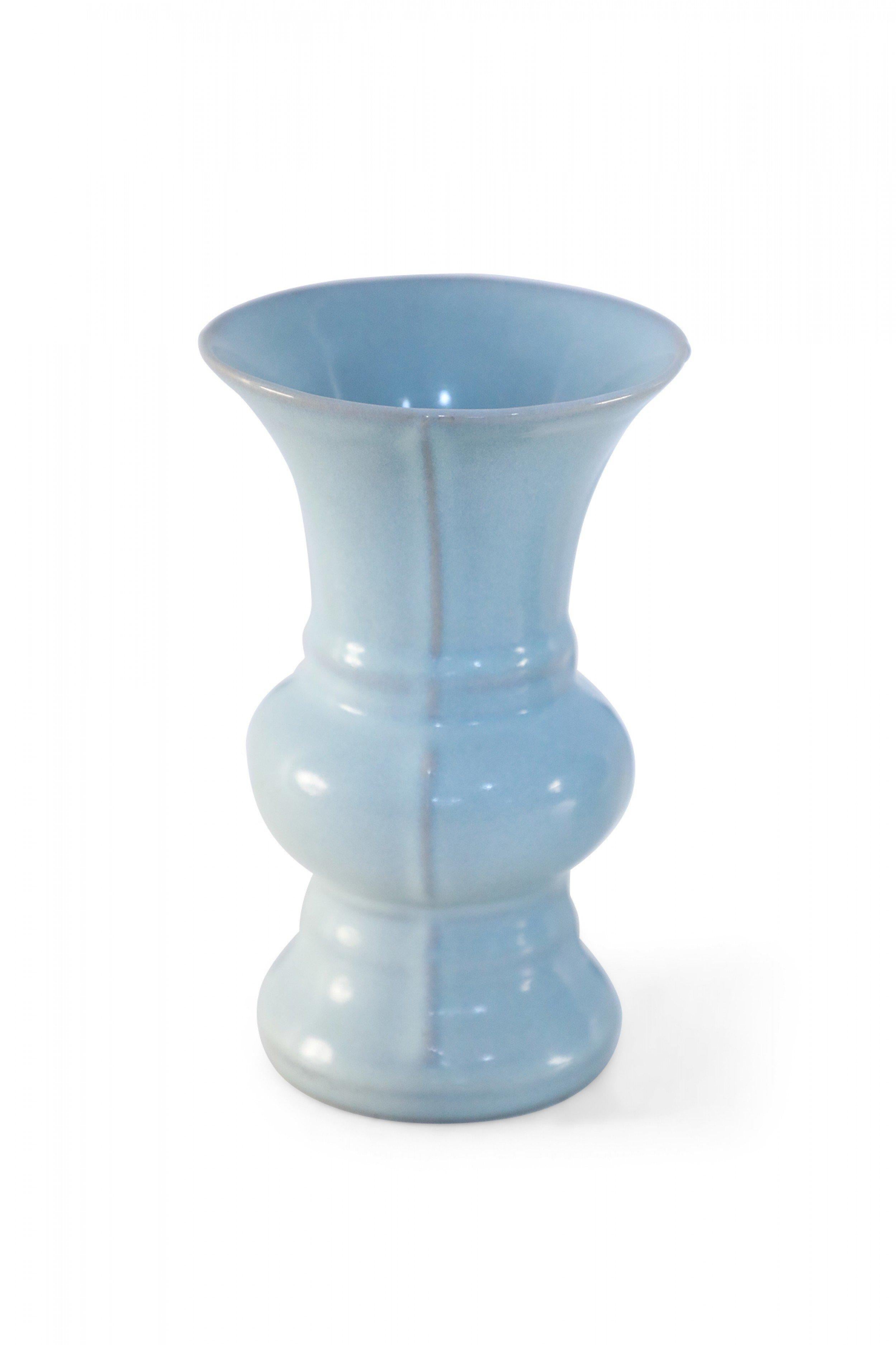 Chinese Export Chinese Light Blue Crackled Finish Porcelain Beaker Vase For Sale