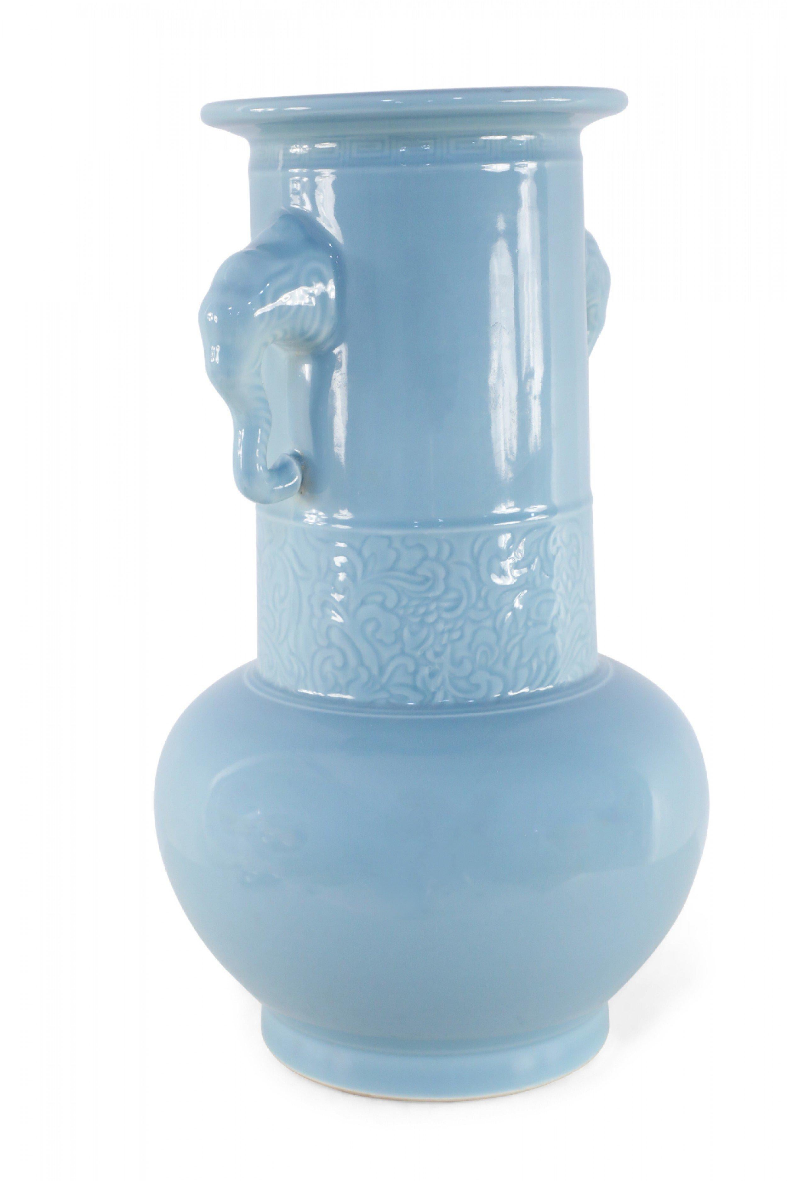 Chinese Light Blue Elephant Handled Porcelain Vase 6