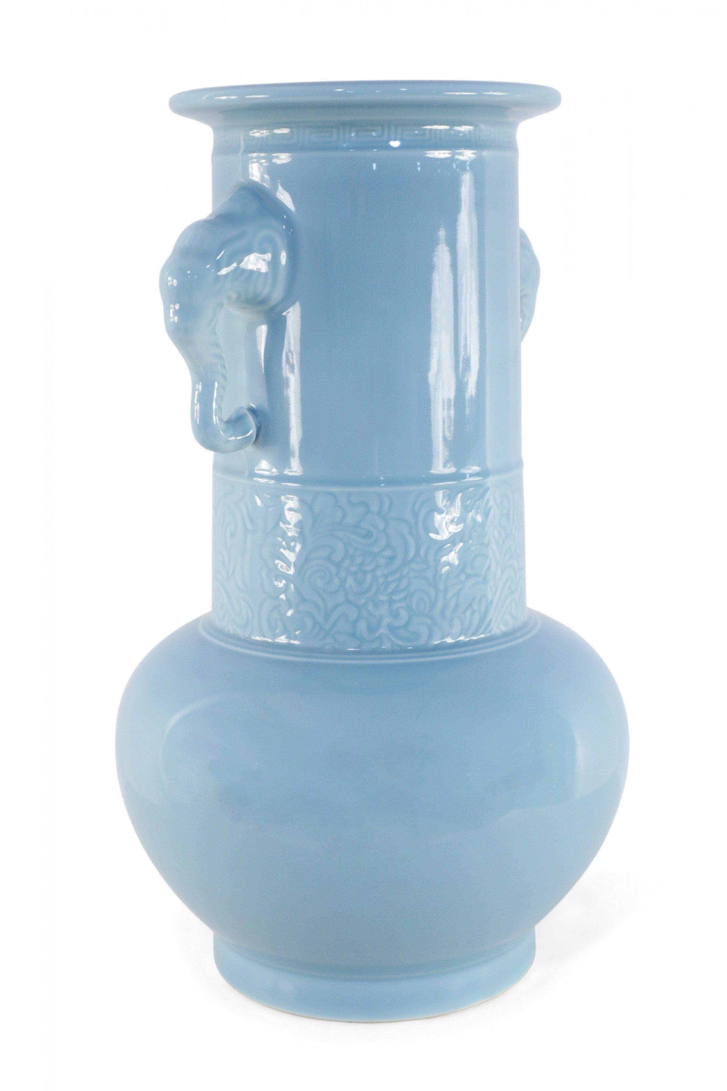 Chinese Light Blue Elephant Handled Porcelain Vase 3