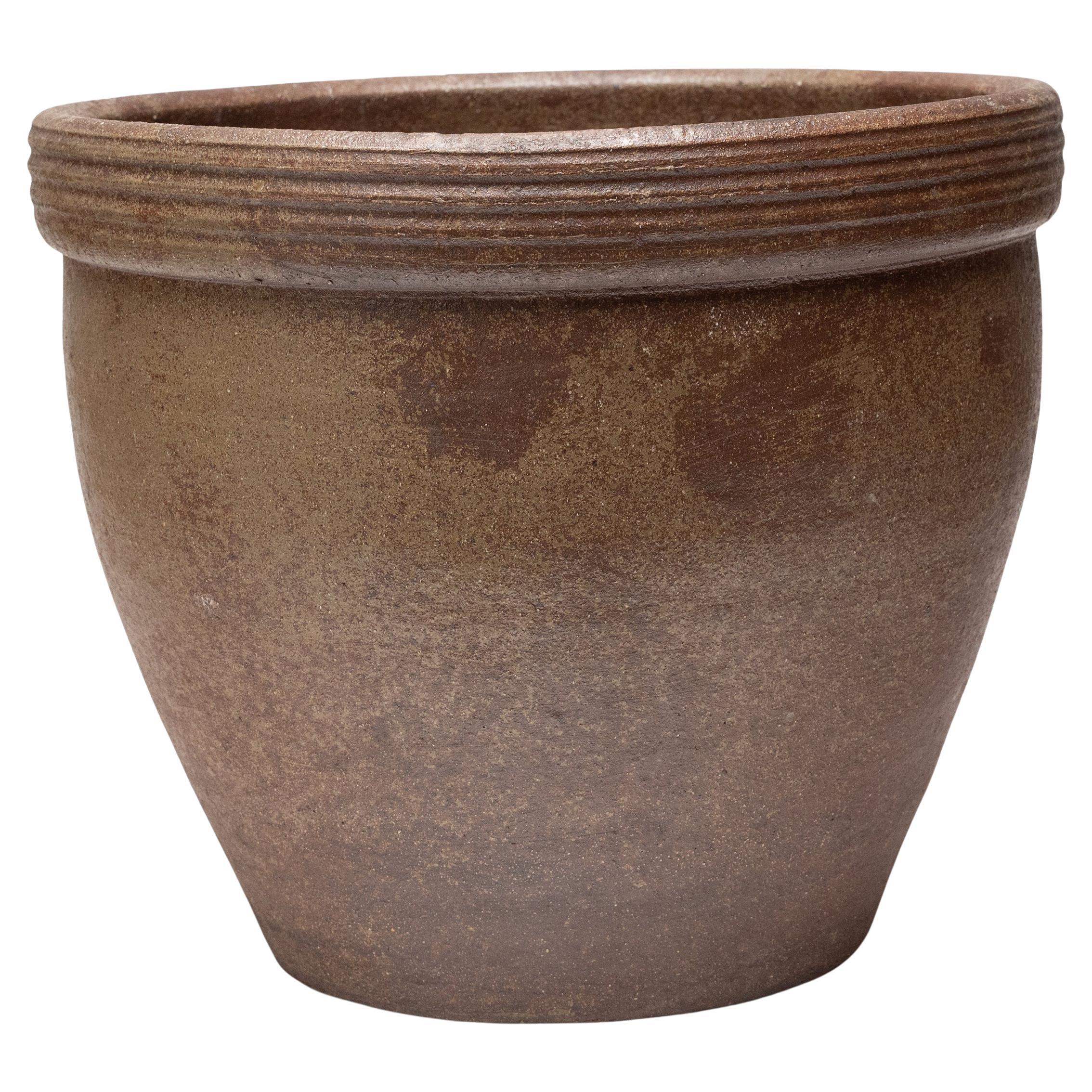 Vaso cinese in terracotta smaltata chiara