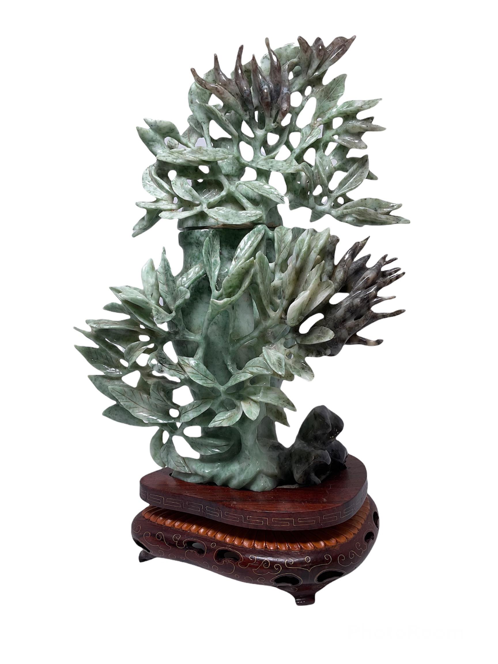 Chinese Light Green-Black Jade Lidded Urn For Sale 14