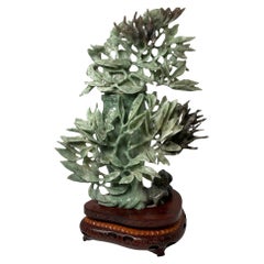Chinese Light Green-Black Jade Lidded Urn