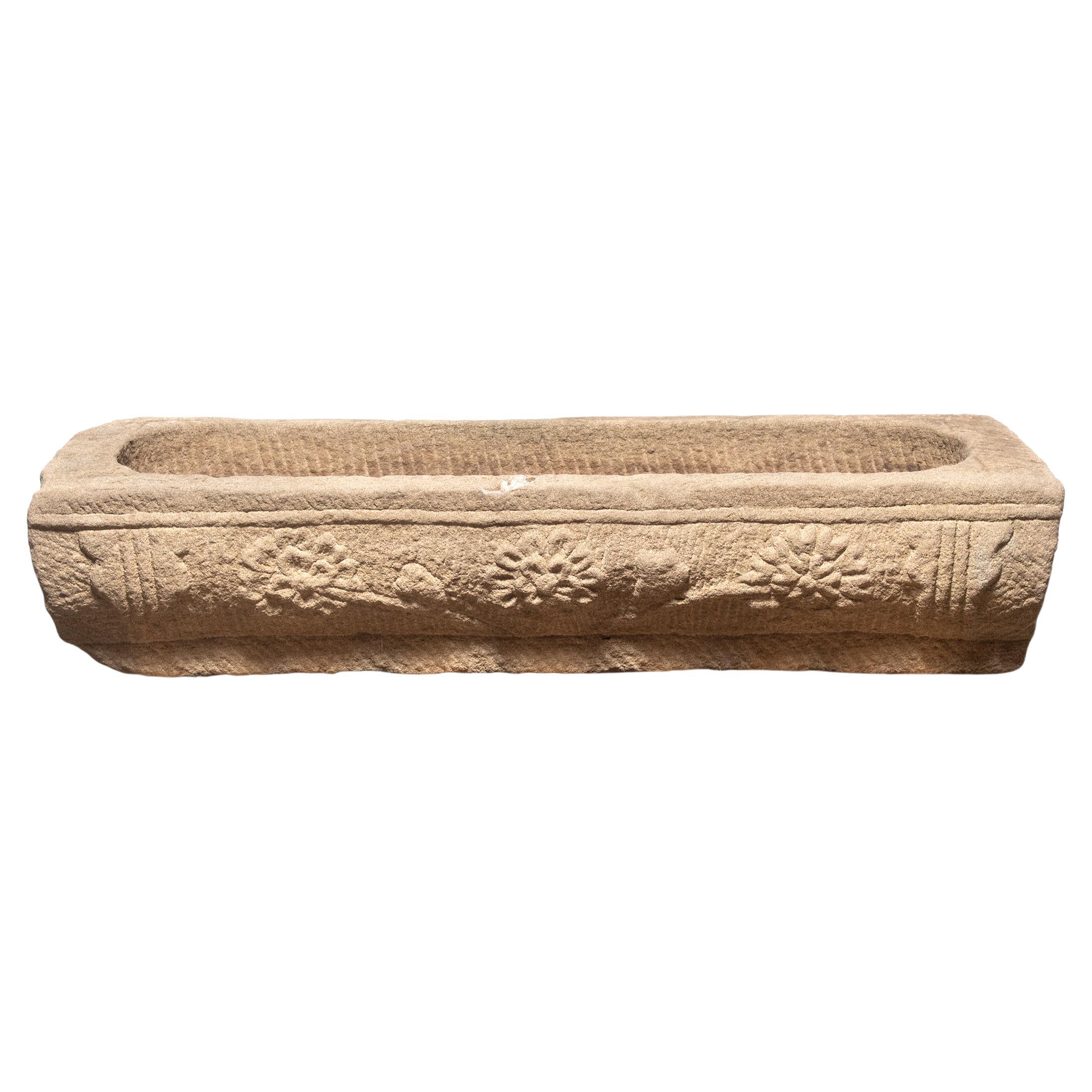 Chinese Limestone Chrysanthemum Trough, c. 1800 For Sale