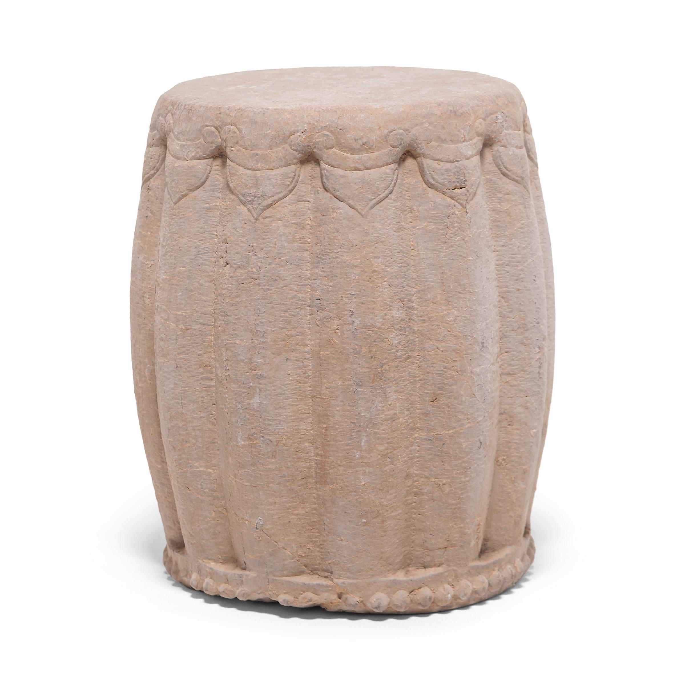 Minimalist Chinese Limestone Drum Stool, c. 1900