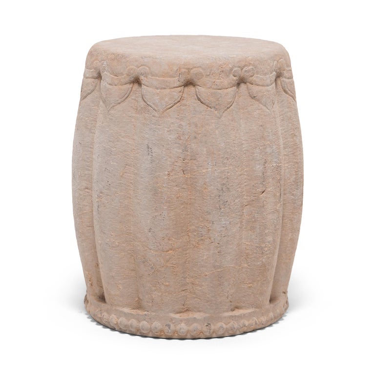 Carved Chinese Limestone Drum Stool, c. 1900