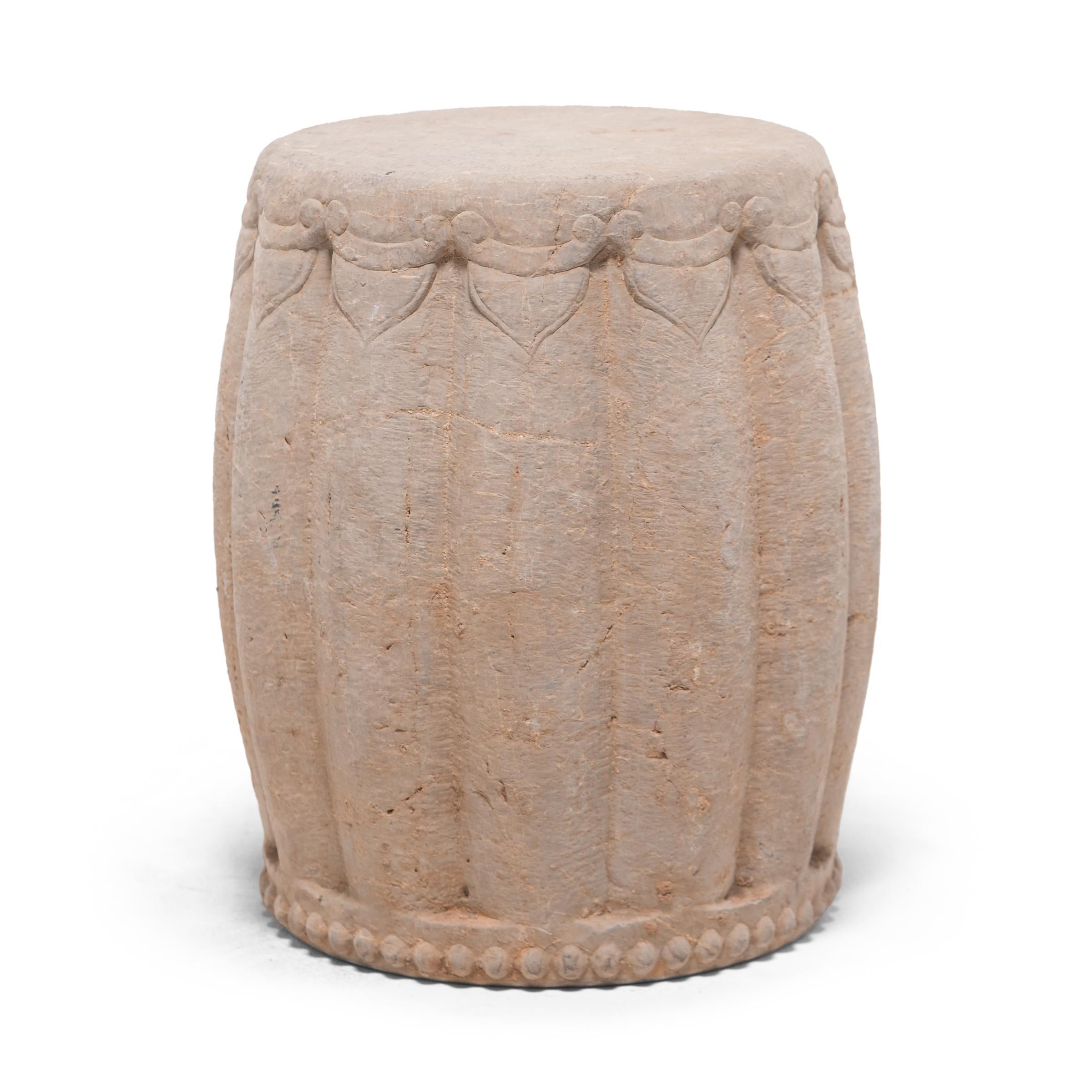 Qing Chinese Limestone Melon Drum Stool, circa 1900