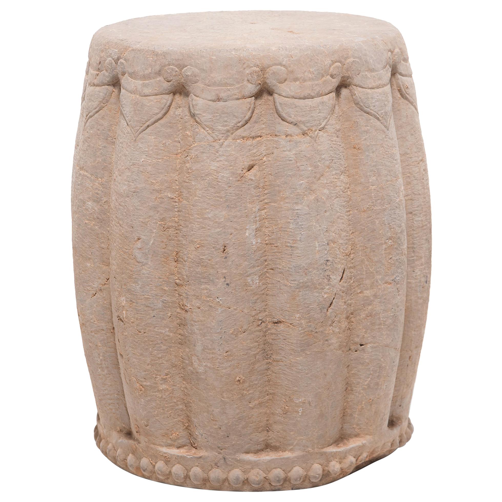 Chinese Limestone Melon Drum Stool, circa 1900