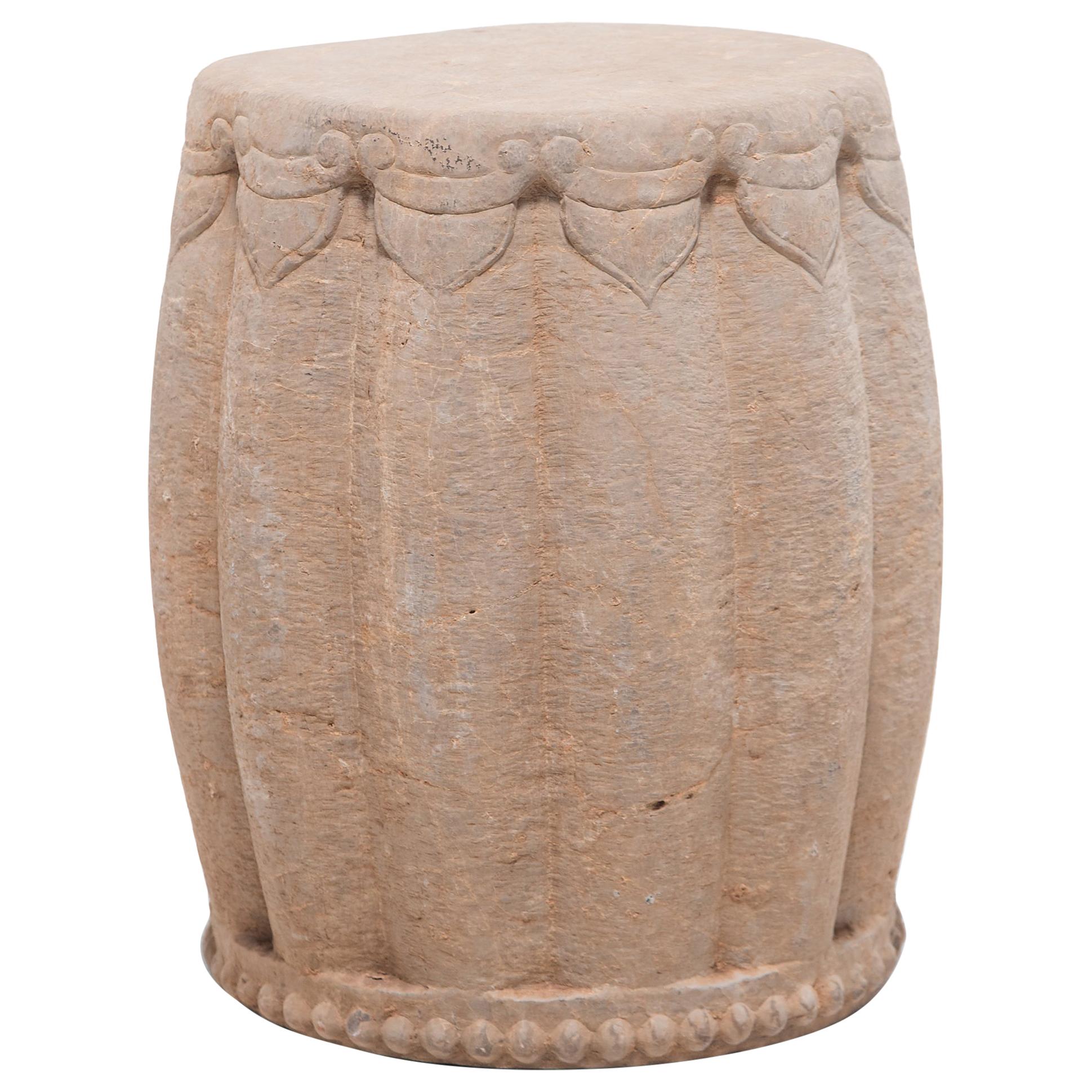 Chinese Limestone Melon Drum Stool, circa 1900