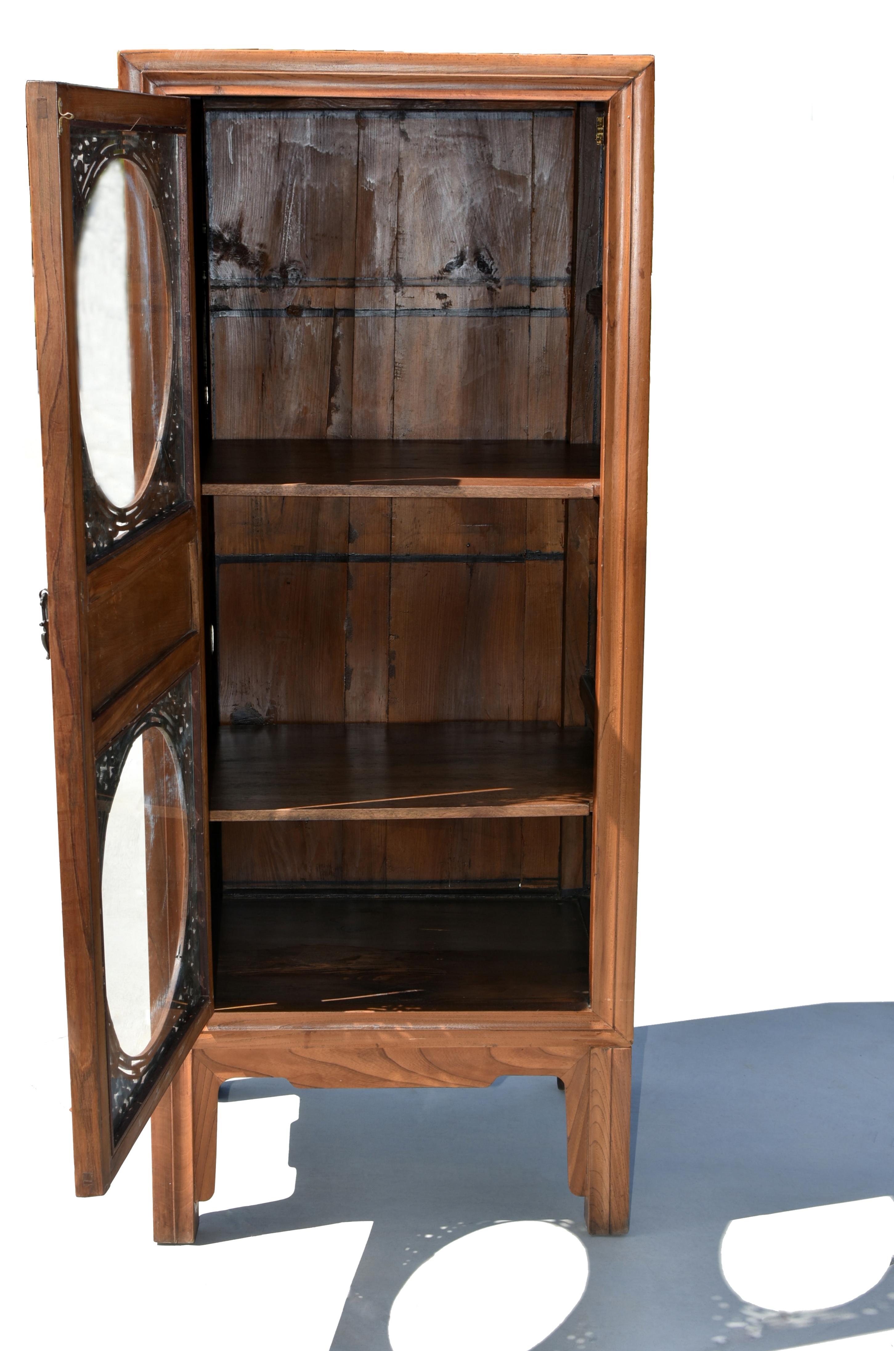 Joinery Glass Linen Cabinet with Carved Wood For Sale