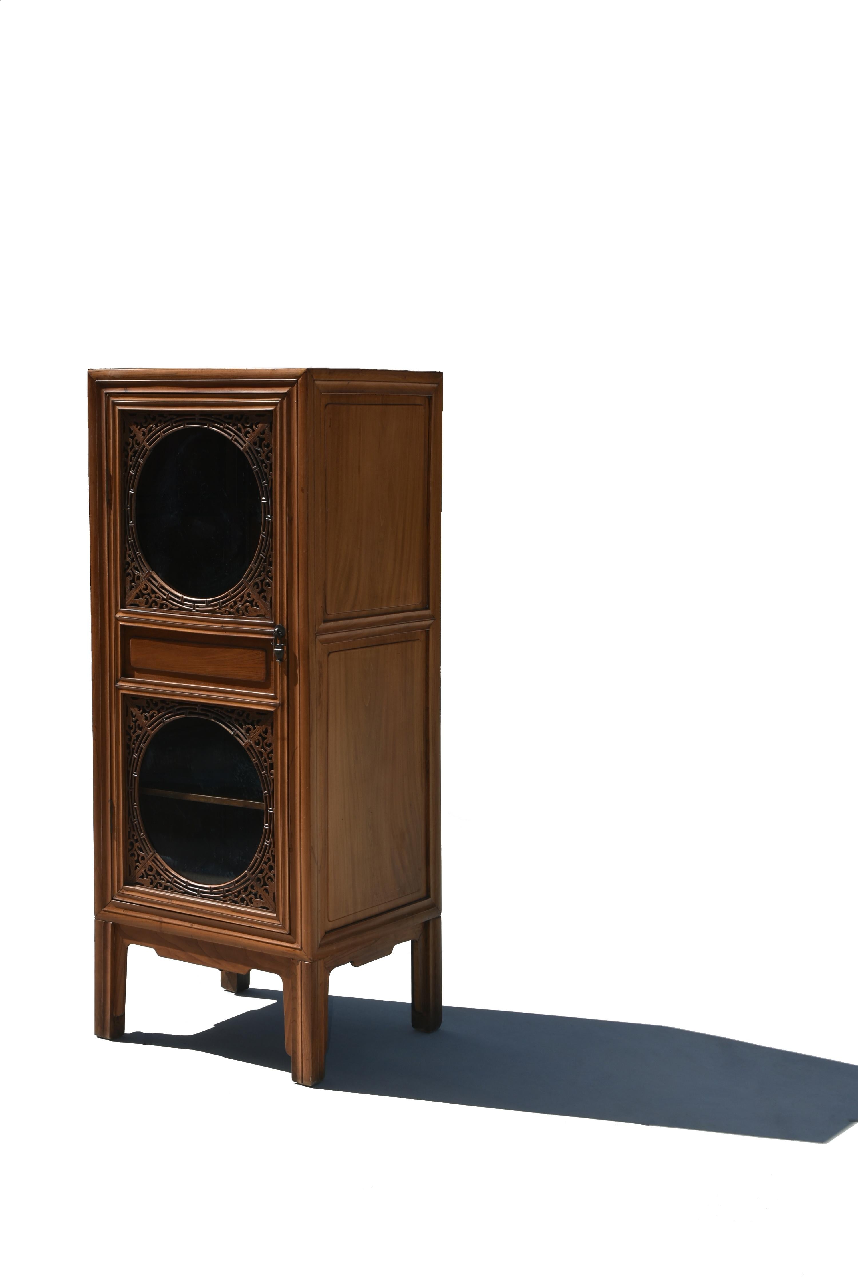 Glass Linen Cabinet with Carved Wood For Sale 8