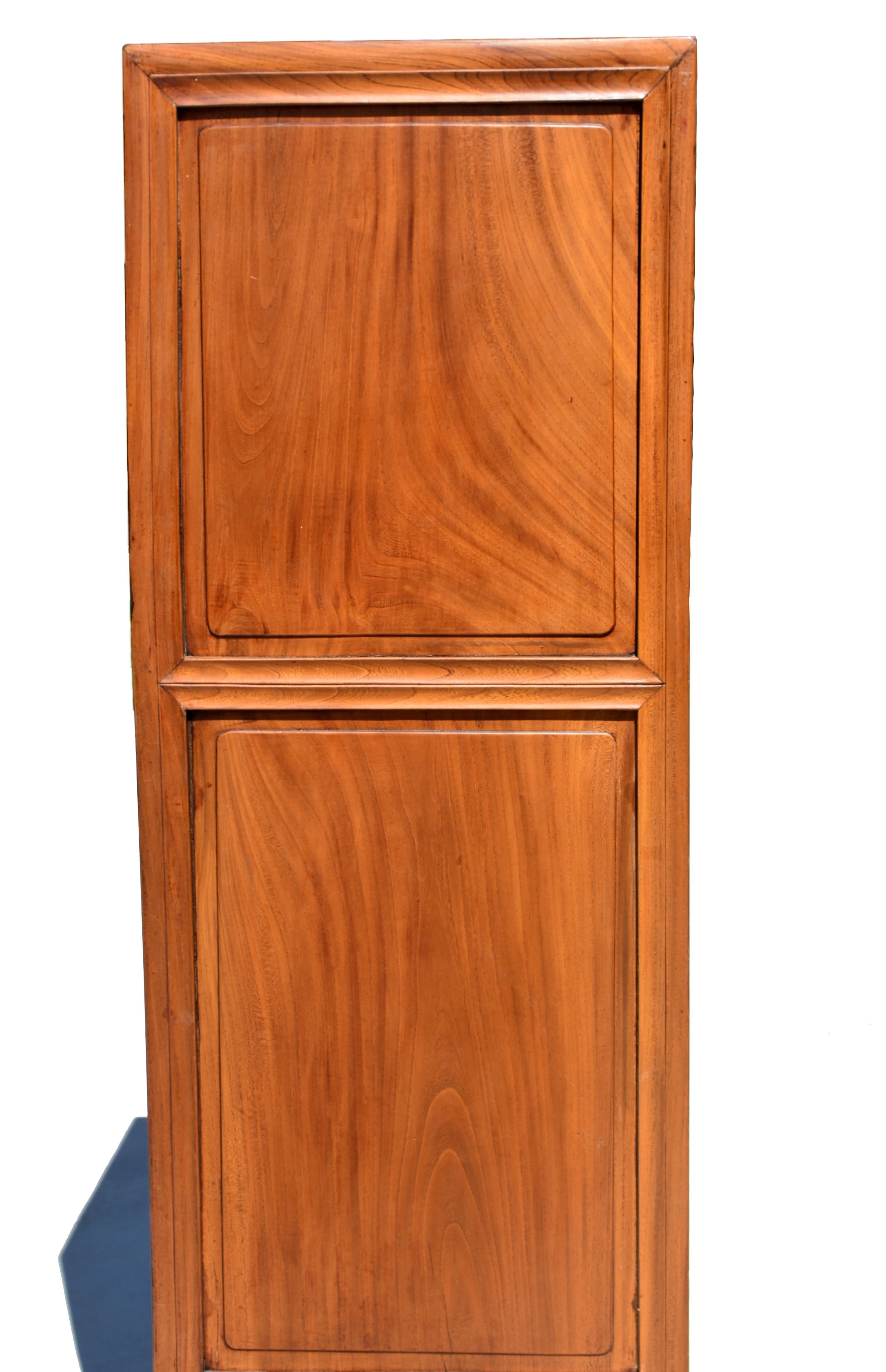 20th Century Chinese Linen Glass Cabinet with Carved Wood For Sale