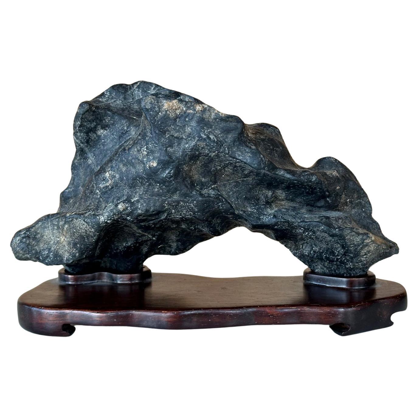 Chinese Lingbi Scholar Stone Arched Form on Display Stand For Sale