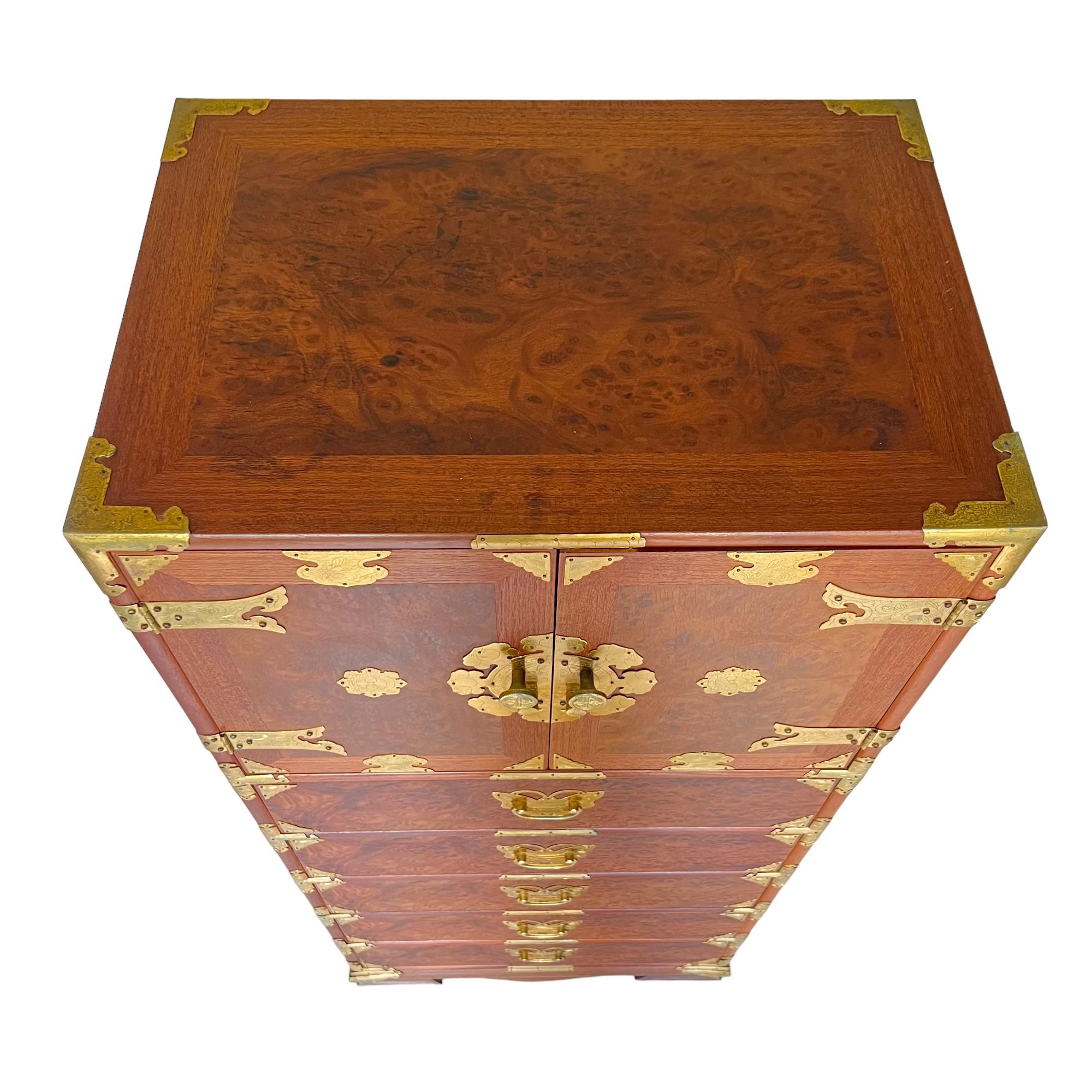 Brass Chinese Lingerie Chest and Korean Apothecary Cabinet, a Set