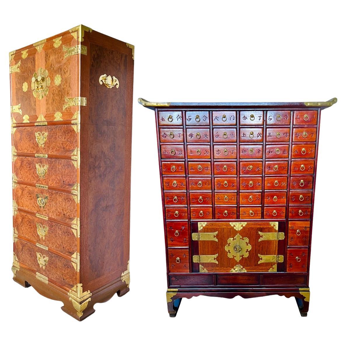 Chinese Lingerie Chest and Korean Apothecary Cabinet, a Set