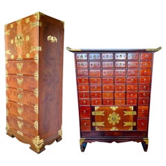 Vintage Chinese Lingerie Chest and Korean Apothecary Cabinet, a Set