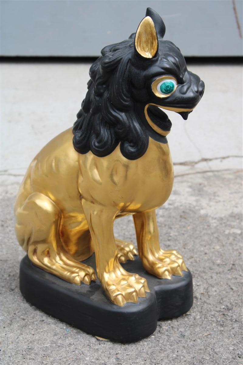 Mid-Century Modern Chinese Lion in 24kt Black Gold Porcelain Florentine Manufacture Tuscany, 1970s  For Sale