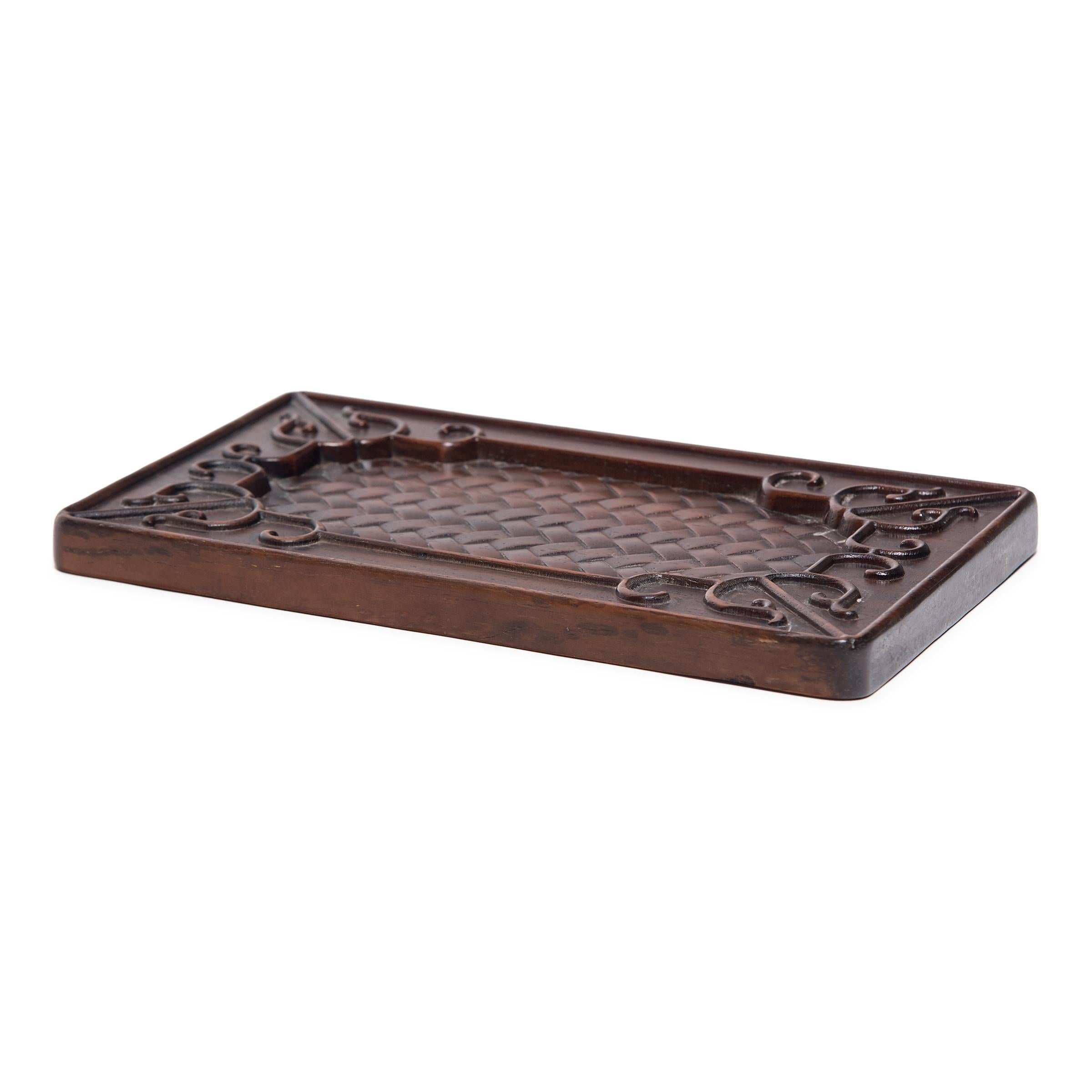 Carved Chinese Literati Tea Tray, circa 1900 For Sale