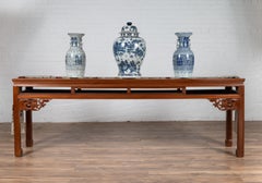 Chinese Long Altar Console Table with Carved Spandrels and Horsehoof Feet