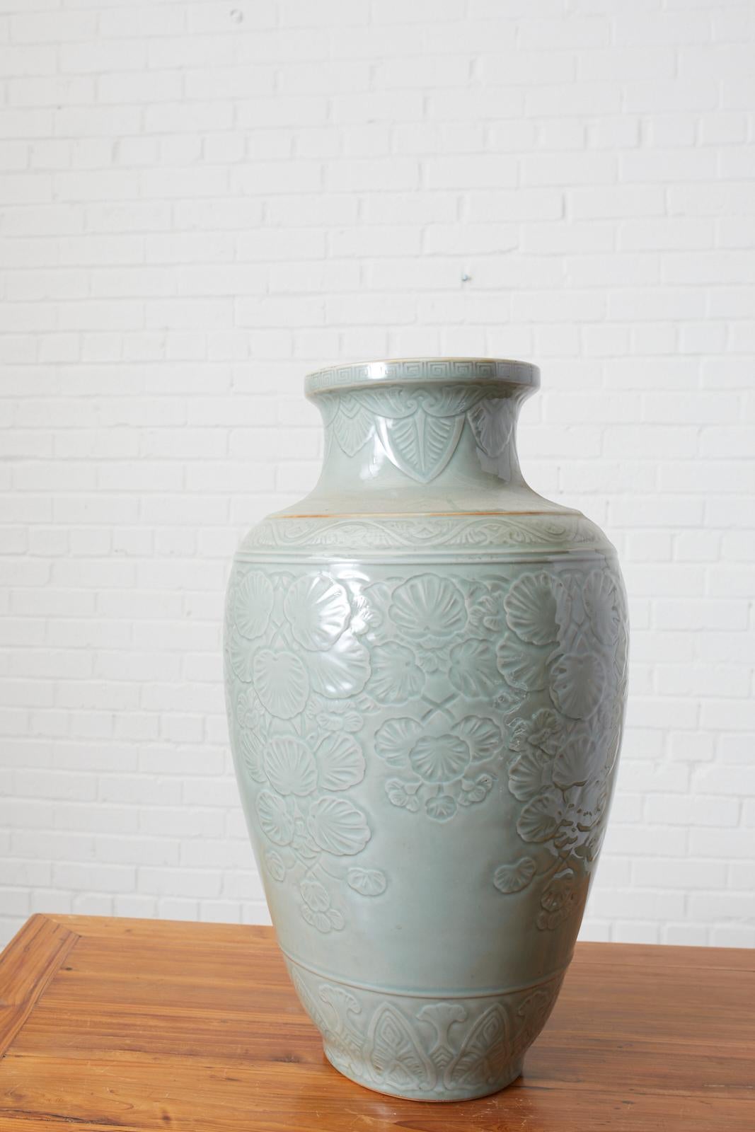 Ming Chinese Longquan Style Celadon Vase For Sale