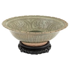 Antique Chinese Lotus Form Longquan Celadon Glazed Bowl
