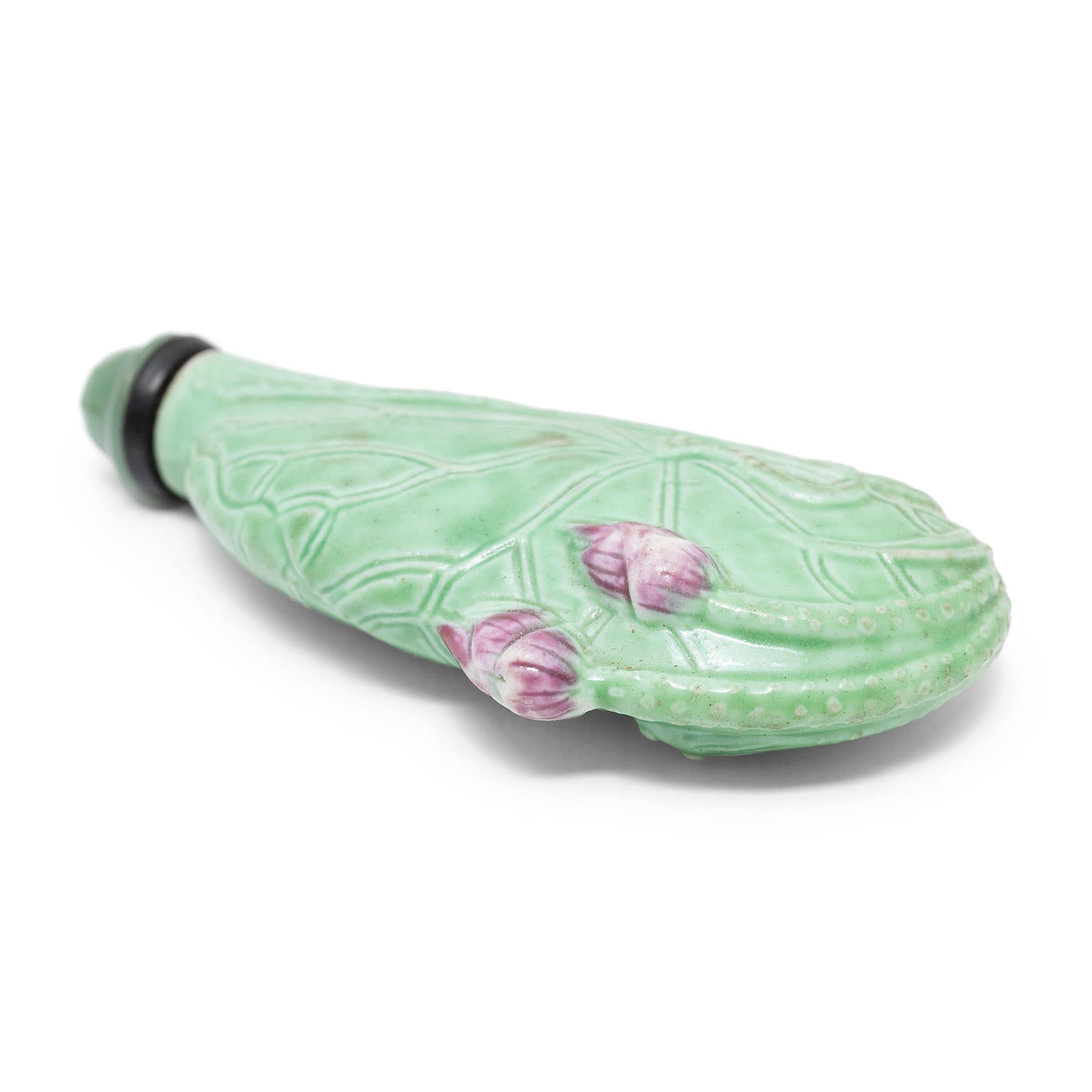 Enameled Chinese Lotus Leaf Snuff Bottle, c. 1900 For Sale