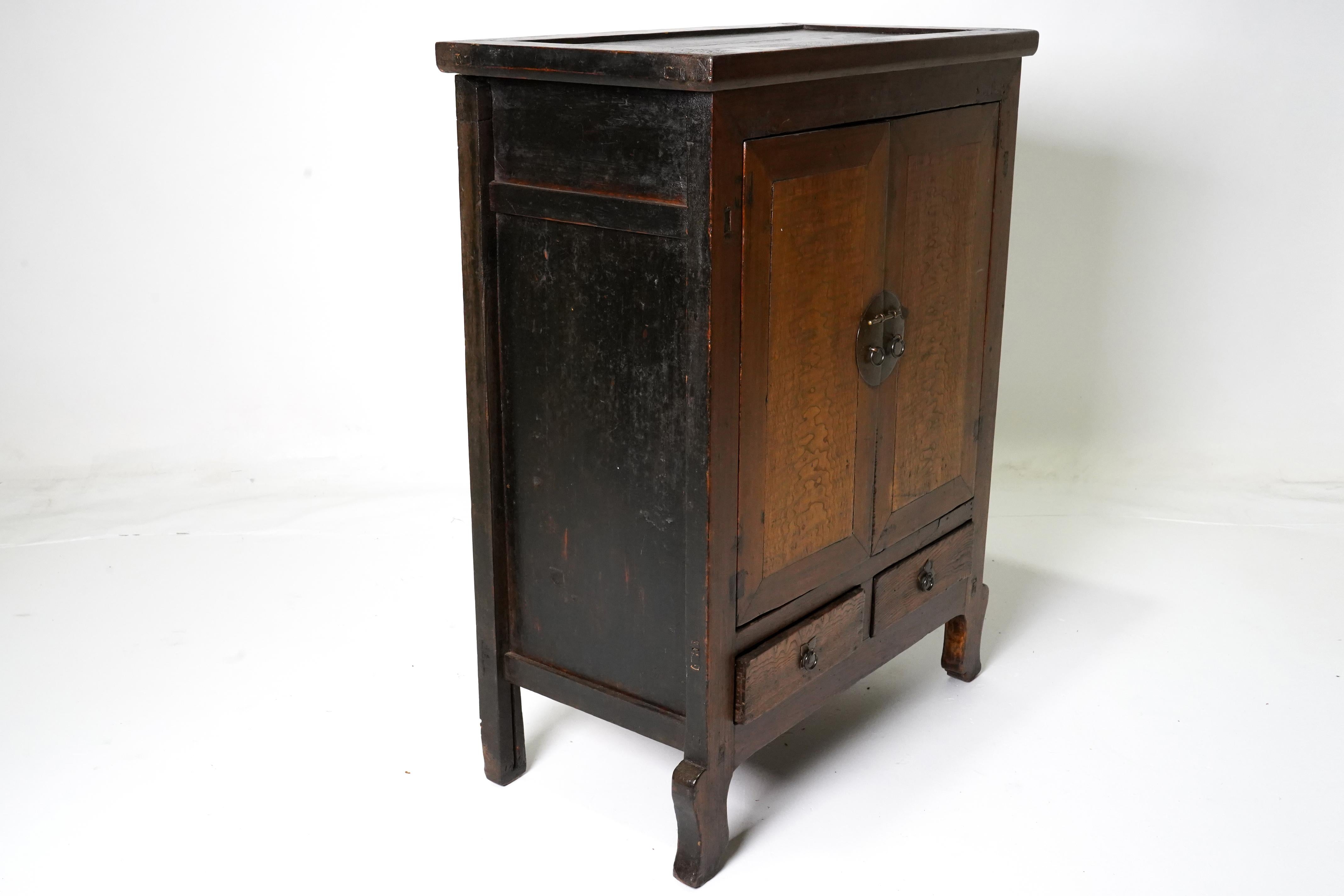 20th Century Chinese Low Cabinet with Burled Doors