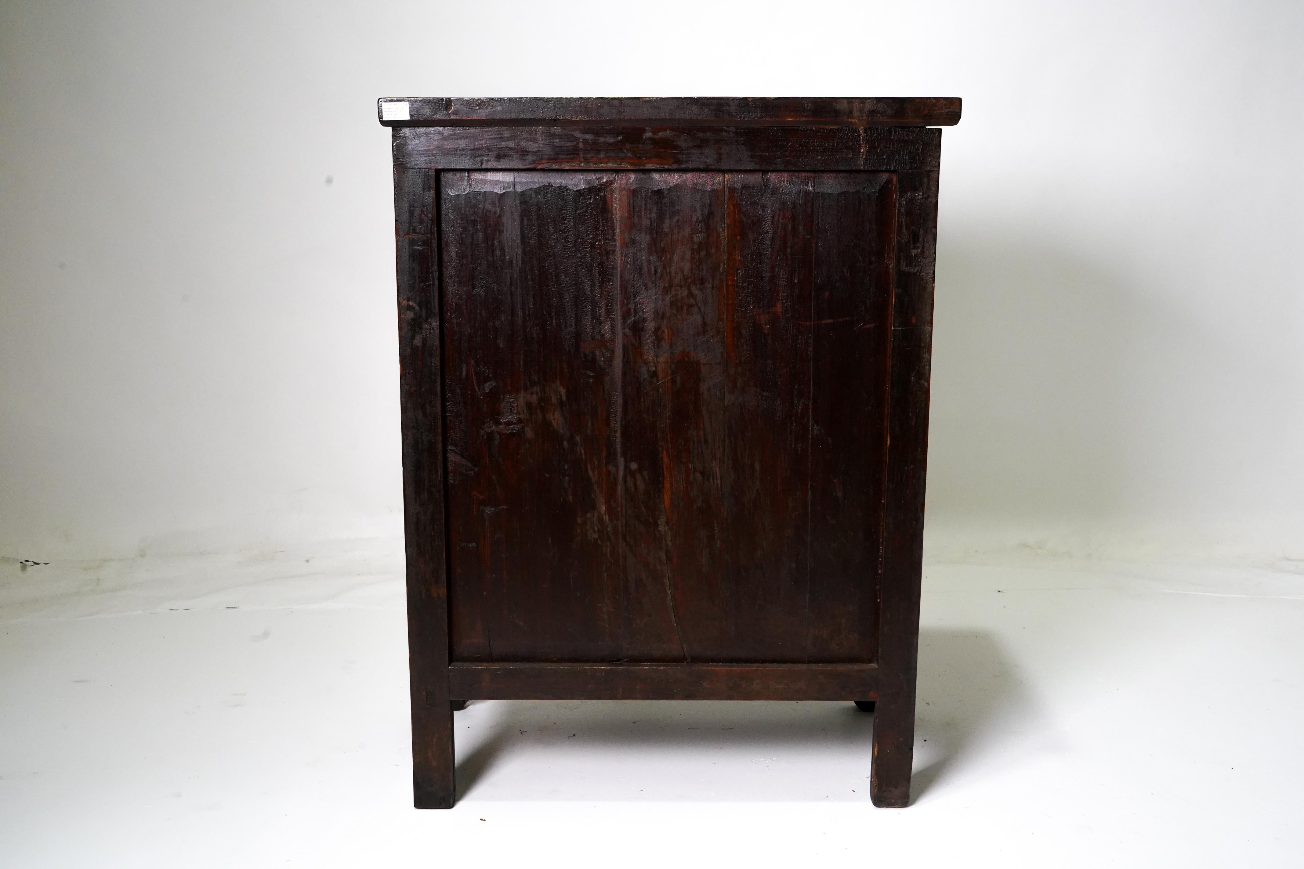 Elm Chinese Low Cabinet with Burled Doors