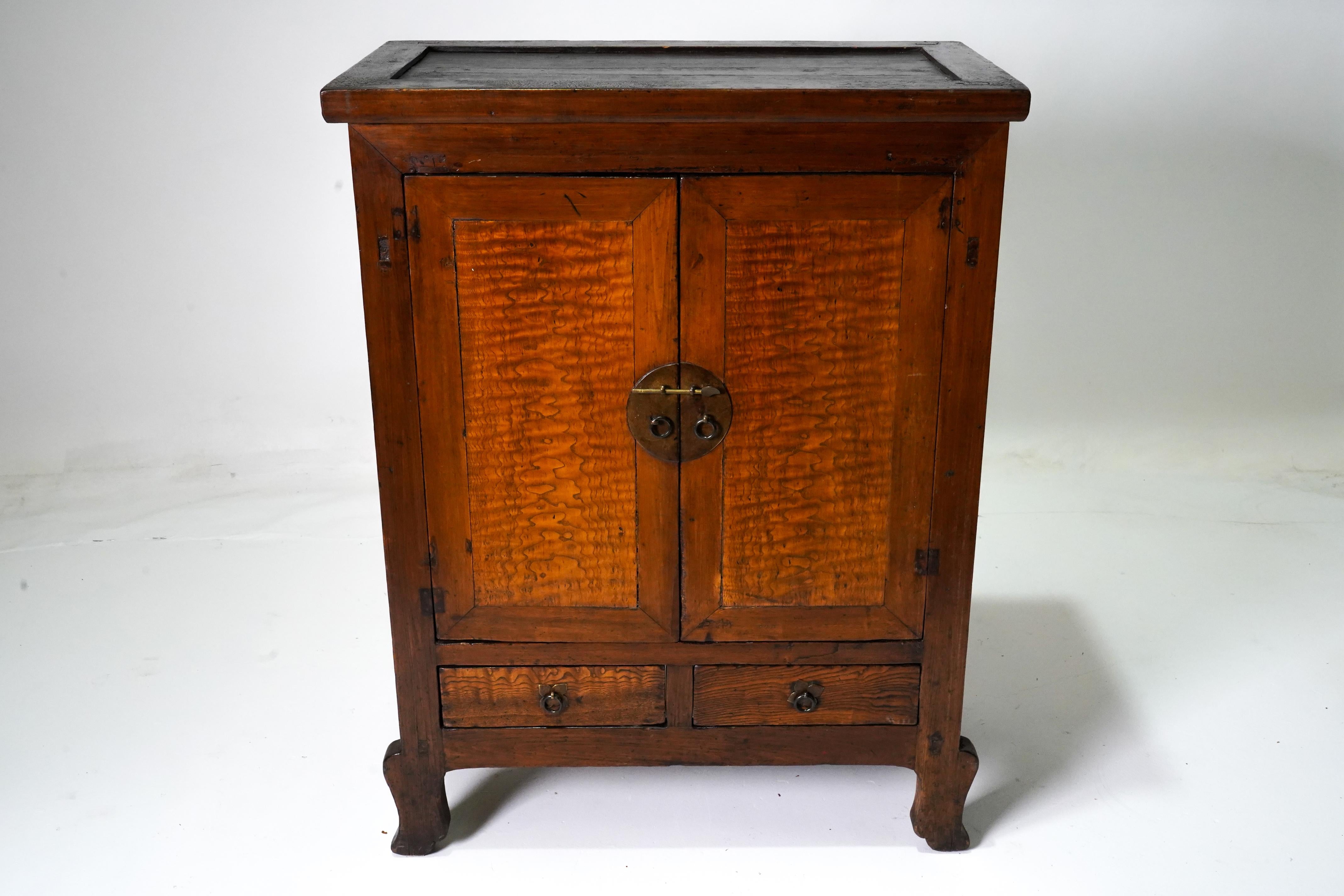 Chinese Low Cabinet with Burled Doors 1